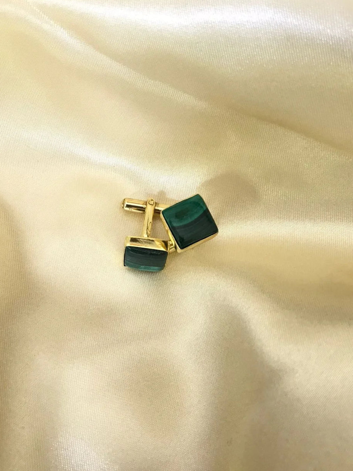 VARNIKA ARORA Malachite cufflinks with polished green gemstone design, elegant jewelry accessory for formal wear Main image