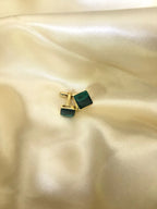 VARNIKA ARORA Malachite cufflinks with polished green gemstone design, elegant jewelry accessory for formal wear