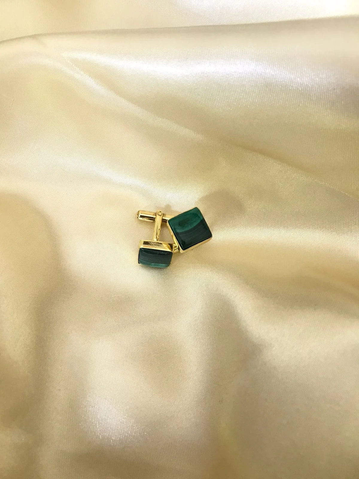 VARNIKA ARORA Malachite cufflinks with polished green gemstone design, elegant jewelry accessory for formal wear