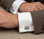 VARNIKA ARORA chalcedony cufflinks with silver-tone setting, showcasing polished blue gemstone jewelry for men.