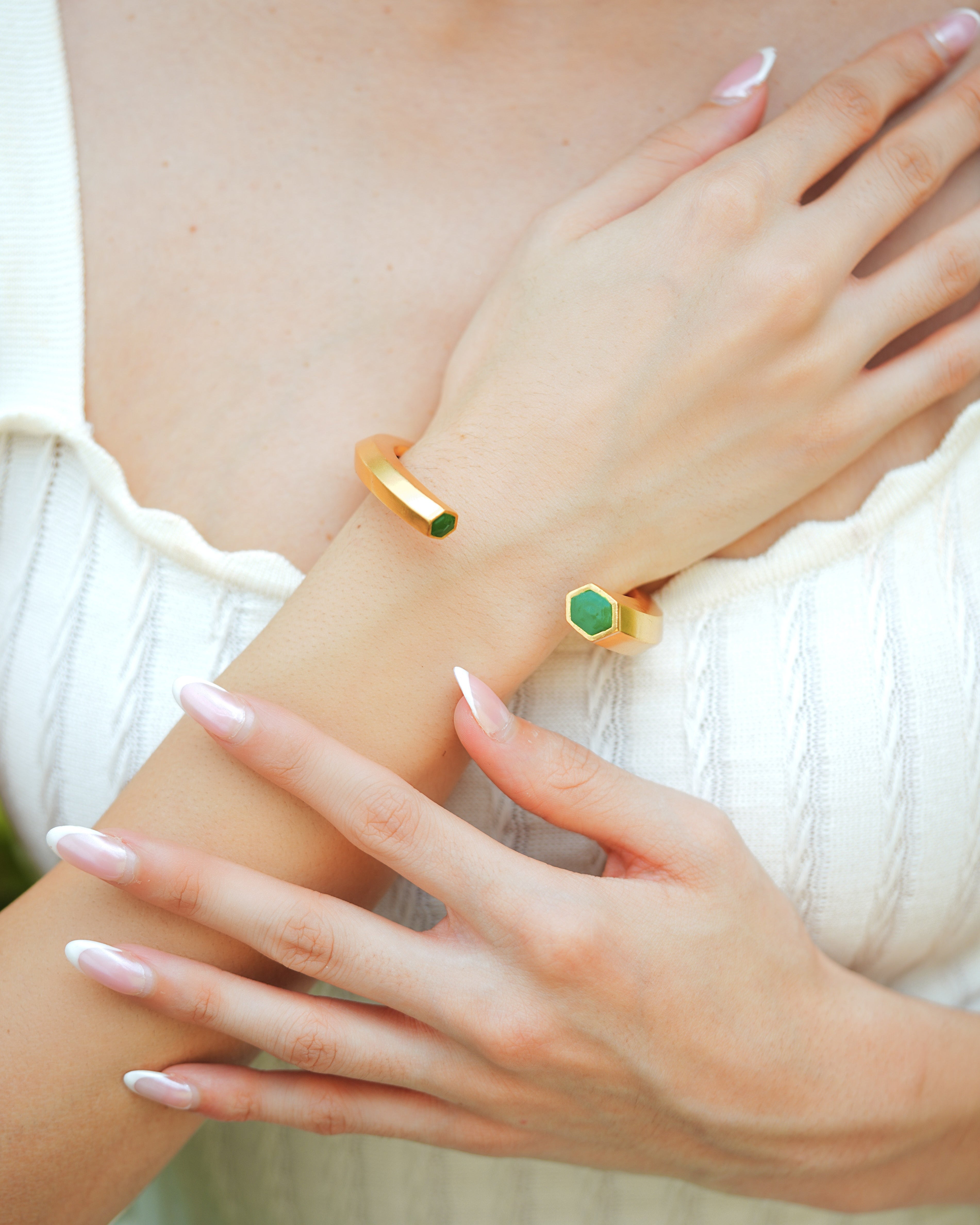 Hexa Green Enamel Gold Cuff Main image