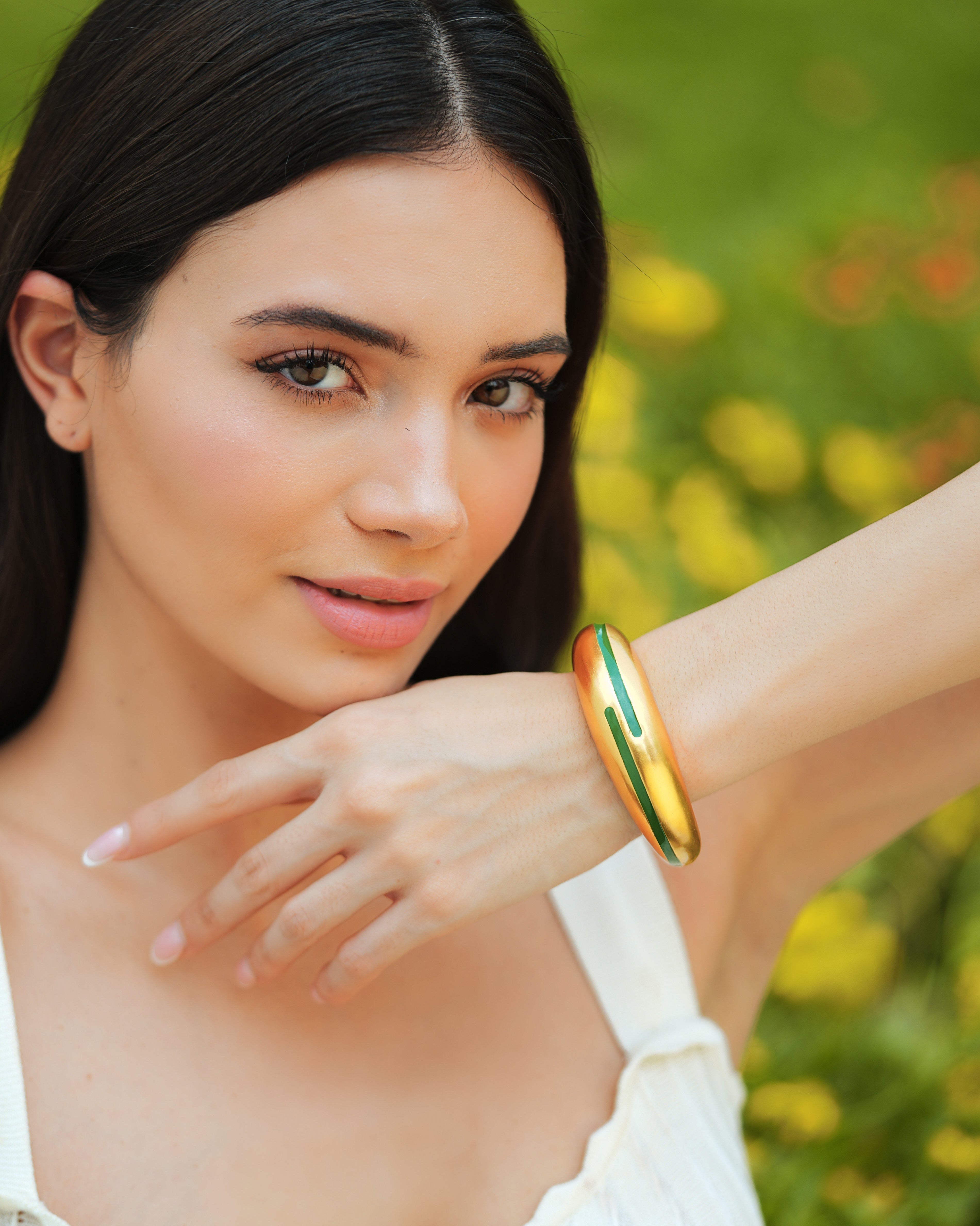 Circlet Green Enamel Gold Bangle