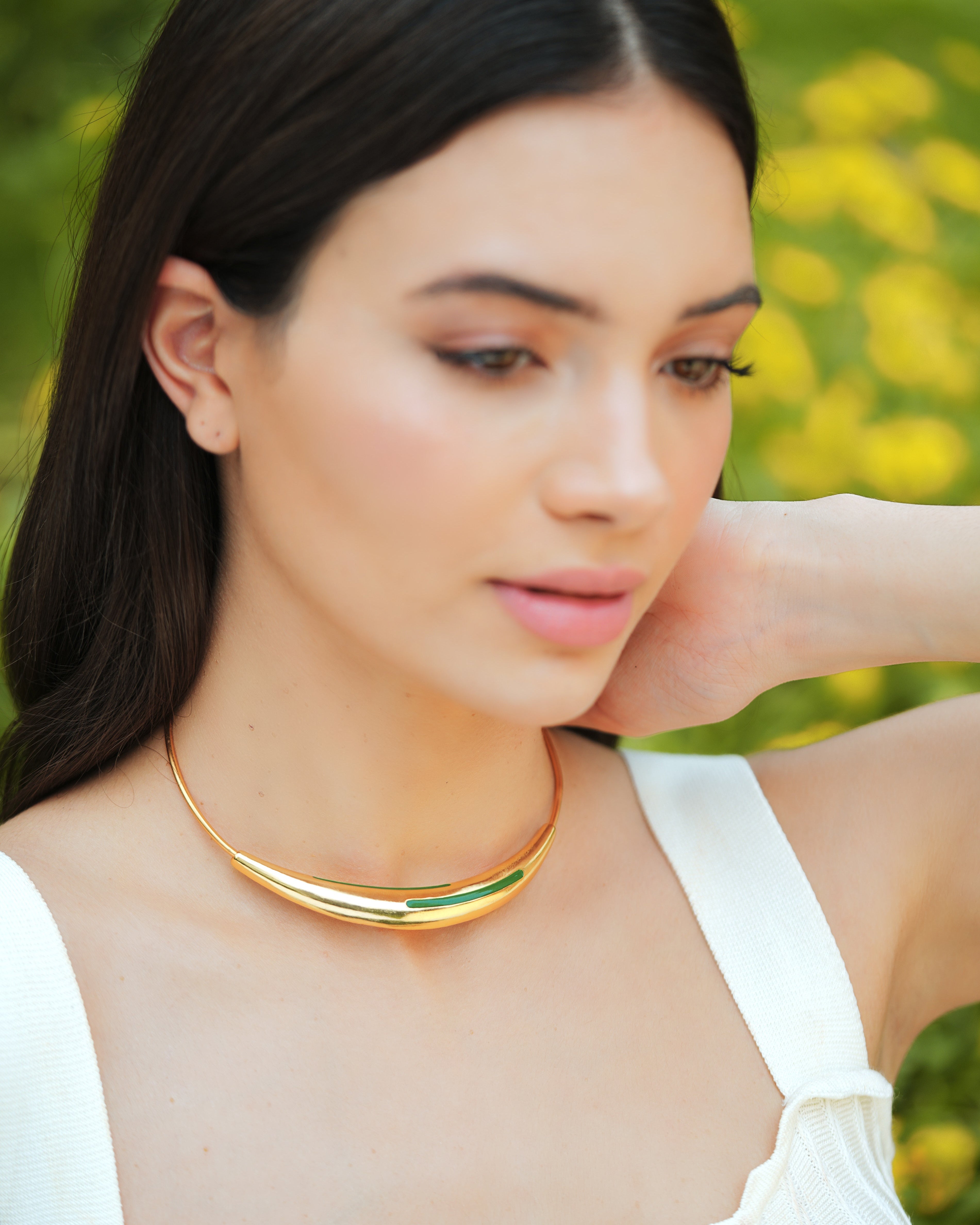 Aurelia Green Enamel Gold Neckpiece