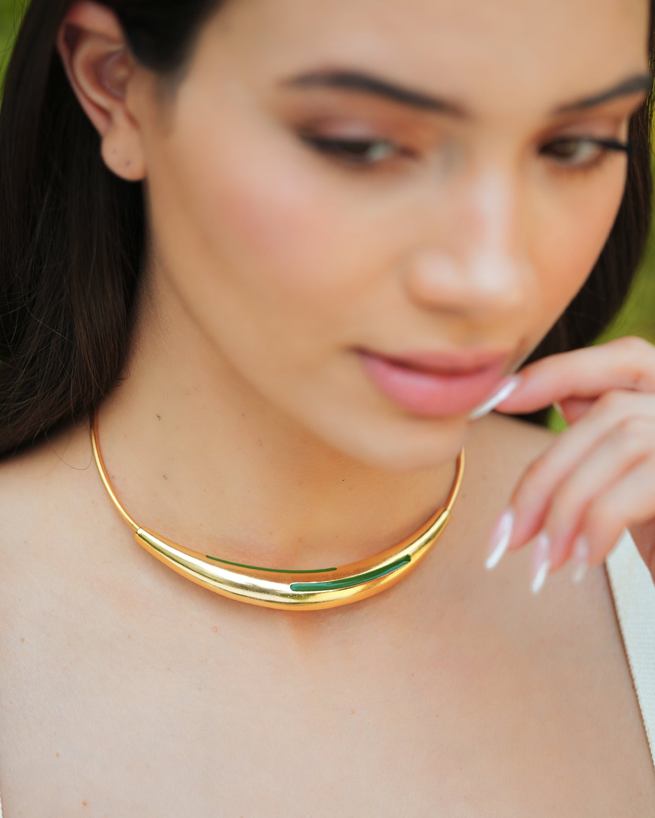 Aurelia Green Enamel Gold Neckpiece