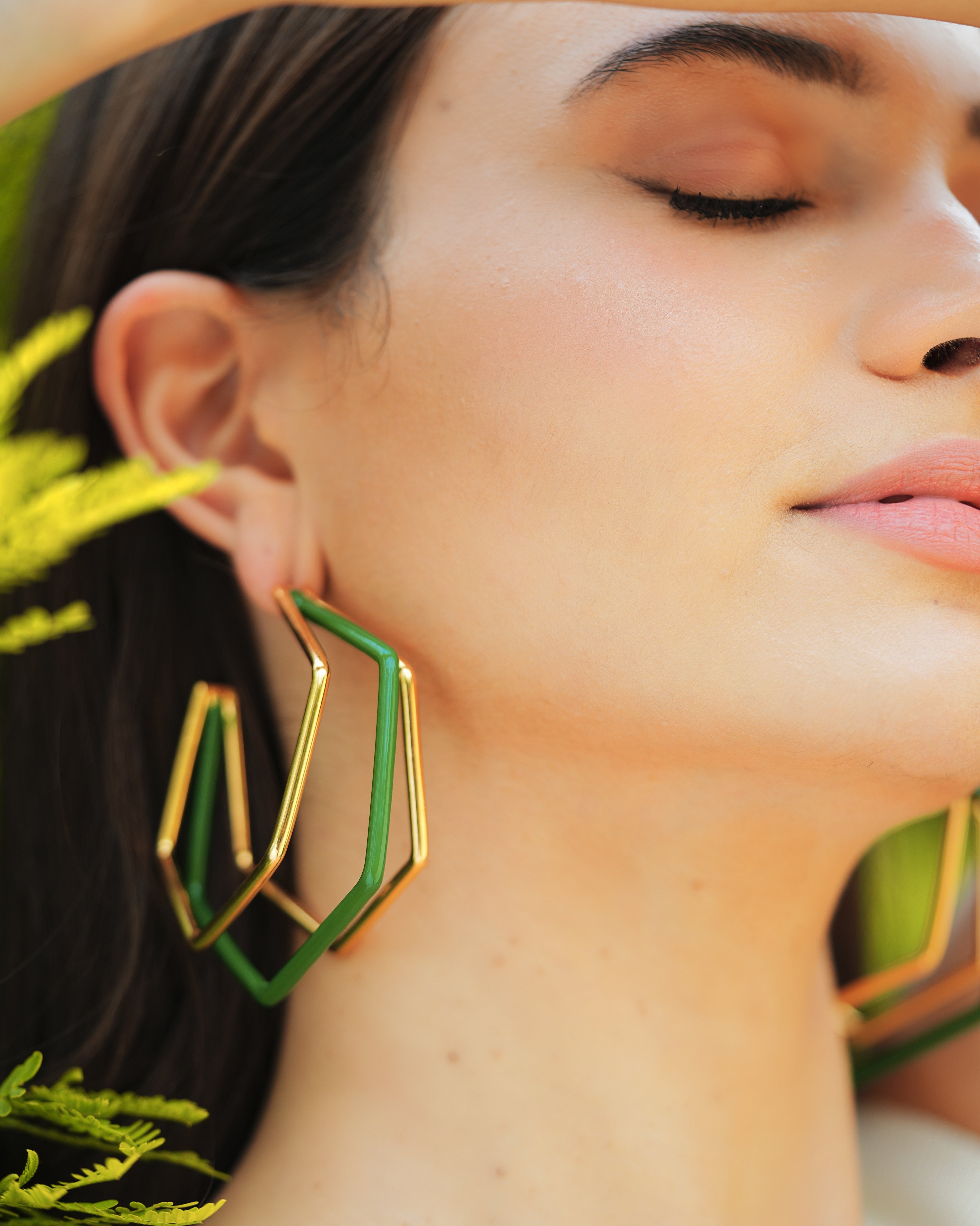 XL Trio Green Enamel Gold Hoops Main image