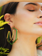 XL Trio Green Enamel Gold Hoops by Varnika Arora, large gold hoop earrings with vibrant green enamel accents.