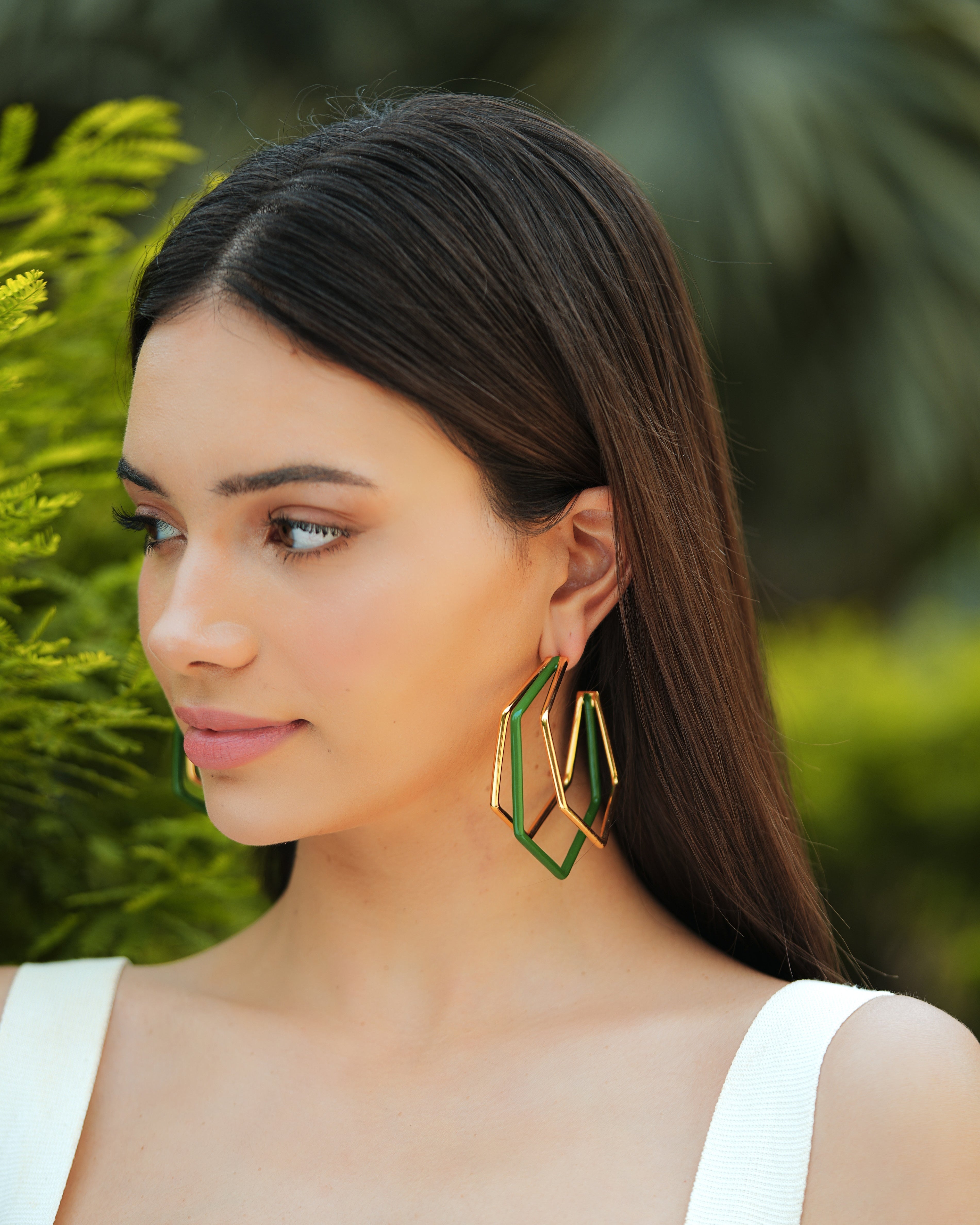 XL Trio Green Enamel Gold Hoops Secondary image