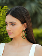 XL Trio green enamel gold hoops by Varnika Arora, showcasing large gold hoops with vibrant green enamel detail.