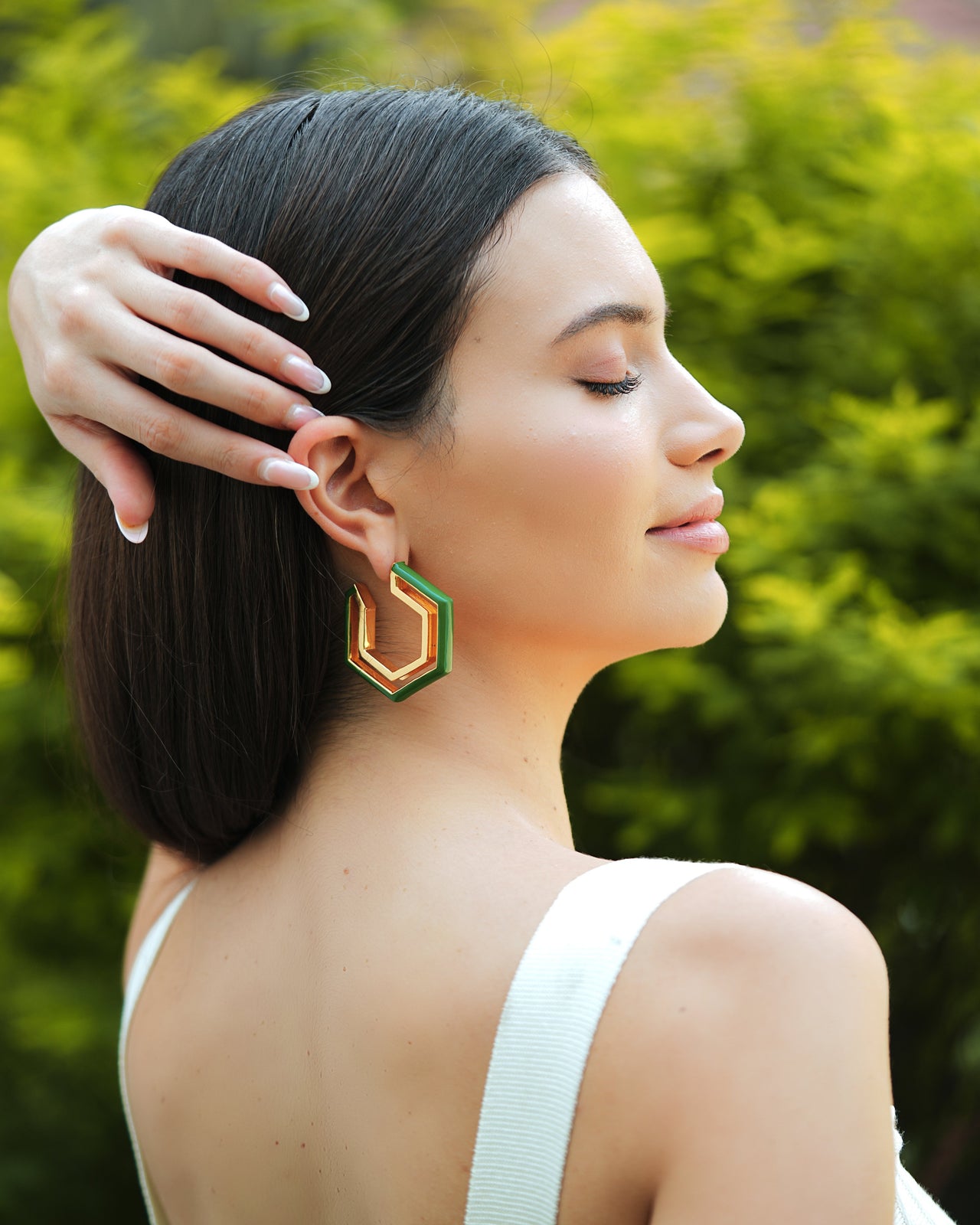 Devine Green Enamel Gold Earrings
