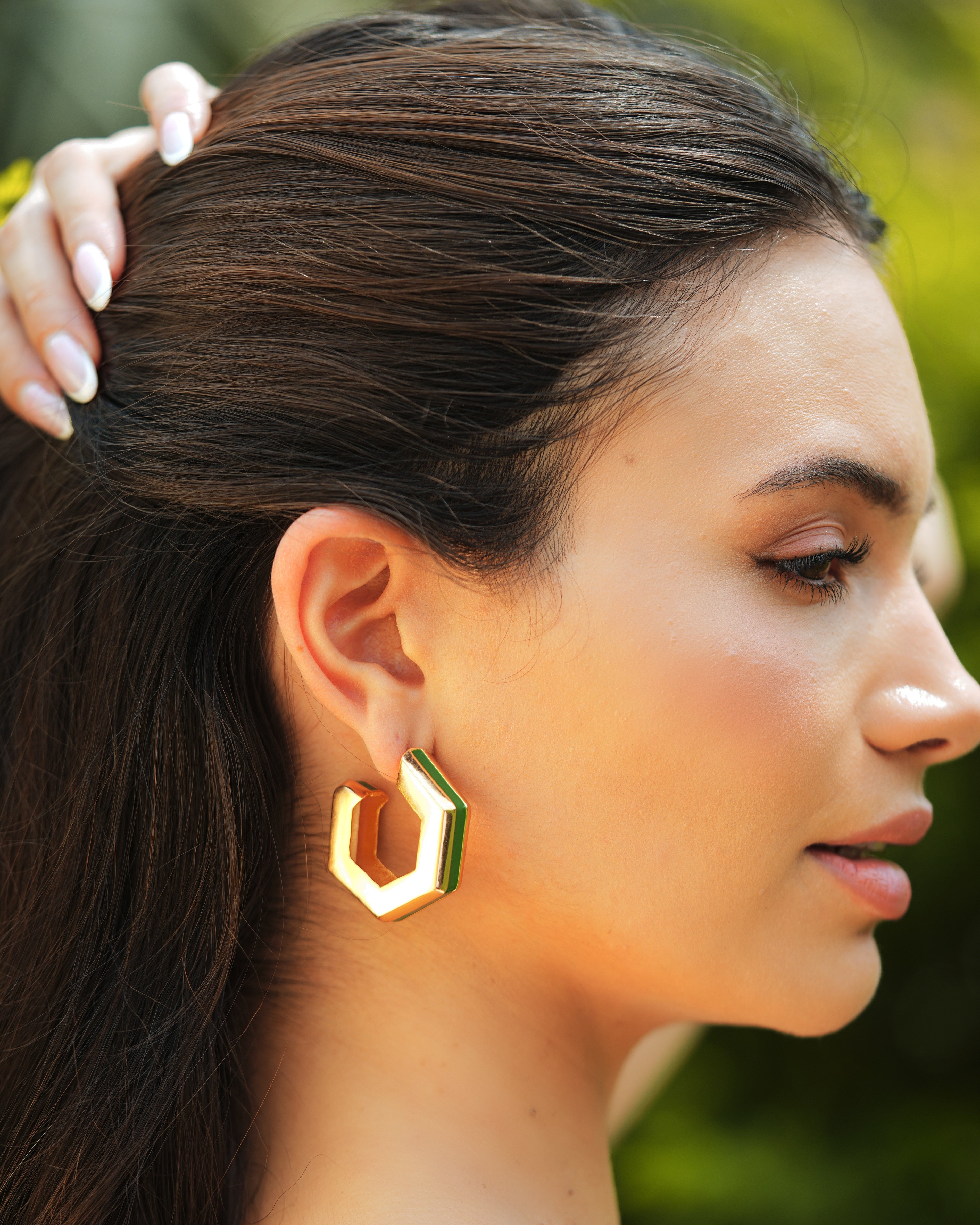 Helixa Green Enamel Gold Hoops Main image