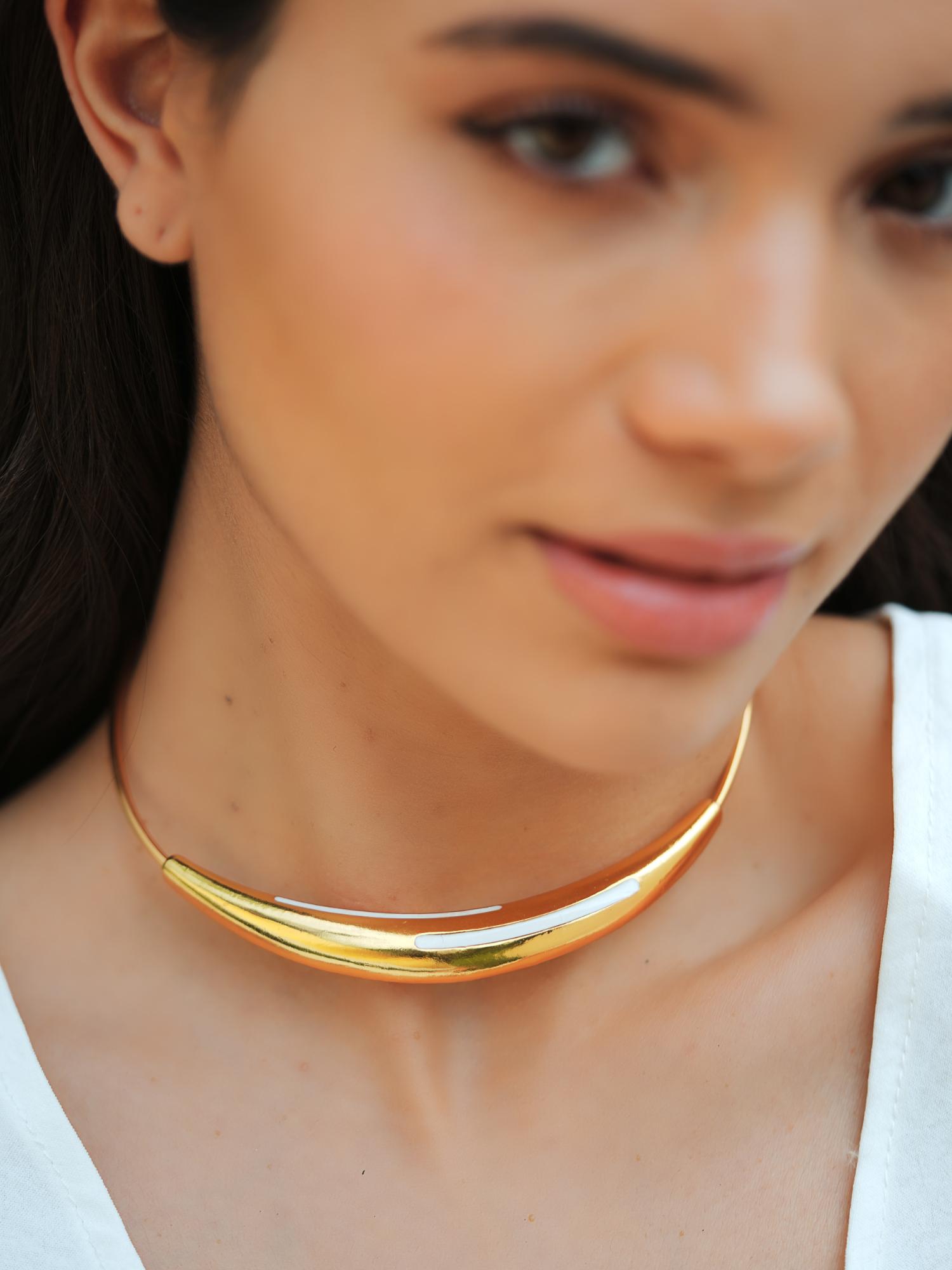 Aurelia White Enamel Gold Neckpiece