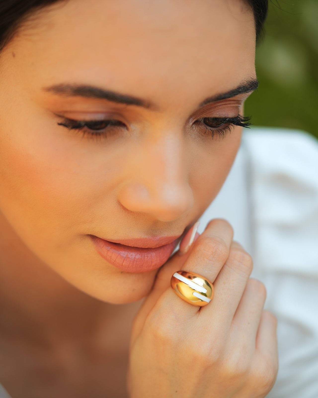 Verdora White Enamel Gold Ring
