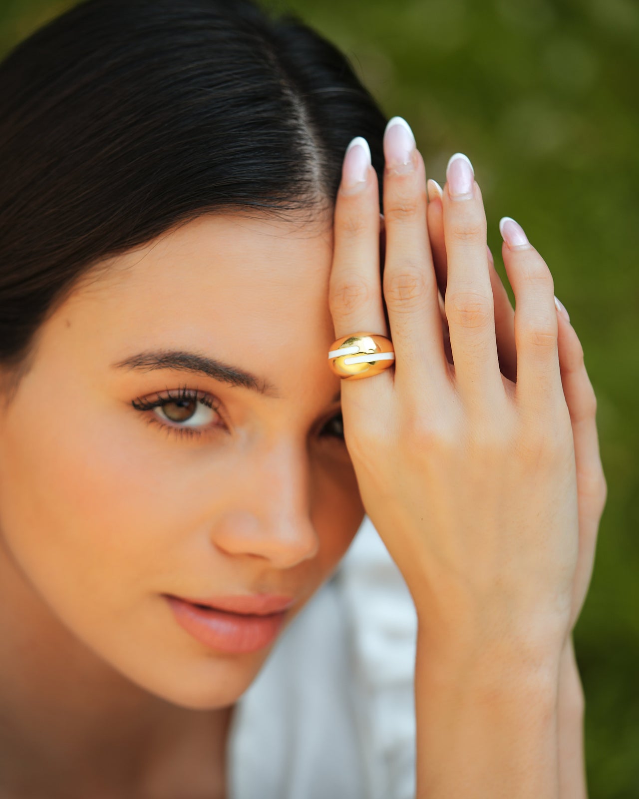 Verdora White Enamel Gold Ring