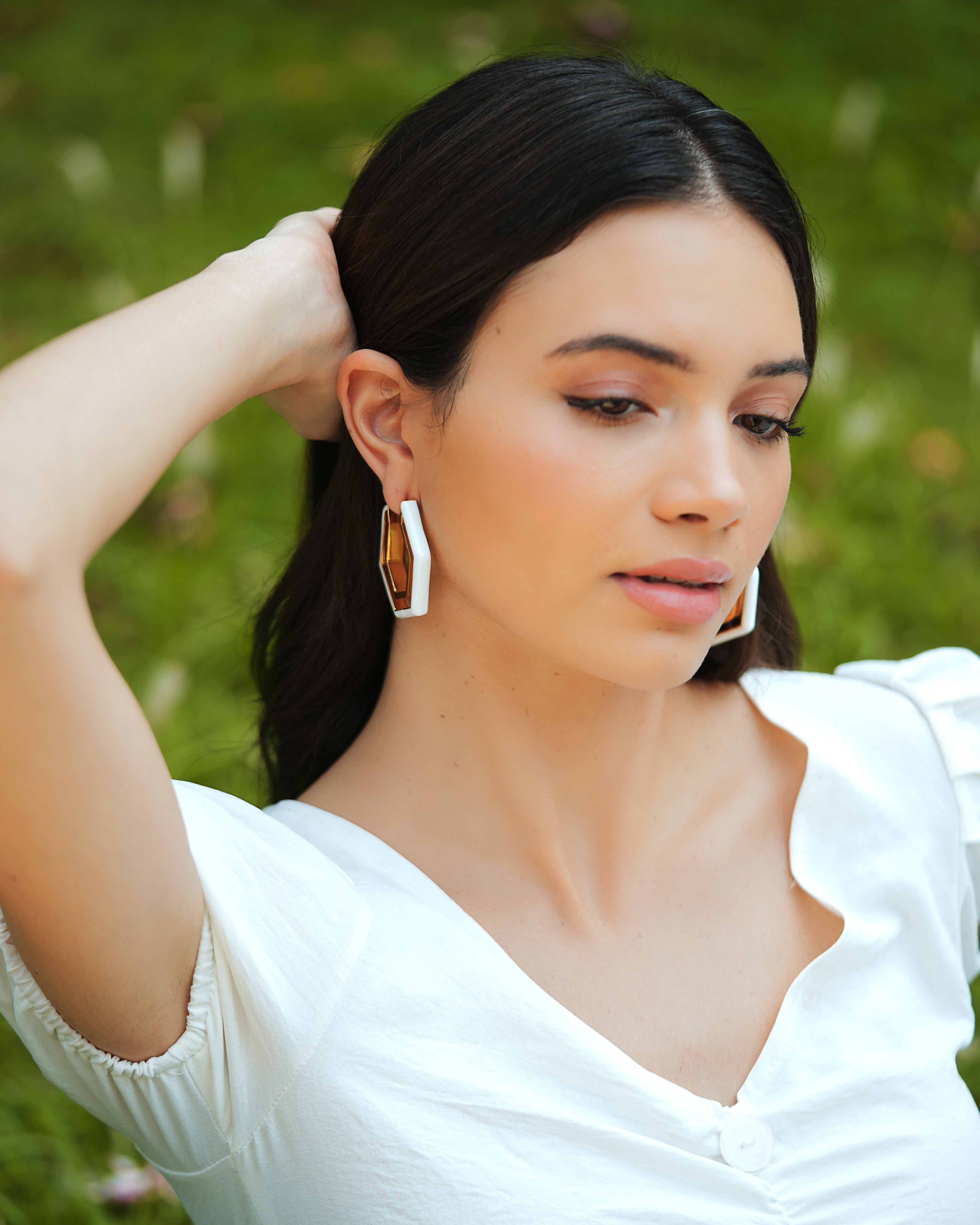 Devine White Enamel Gold Earrings Secondary image