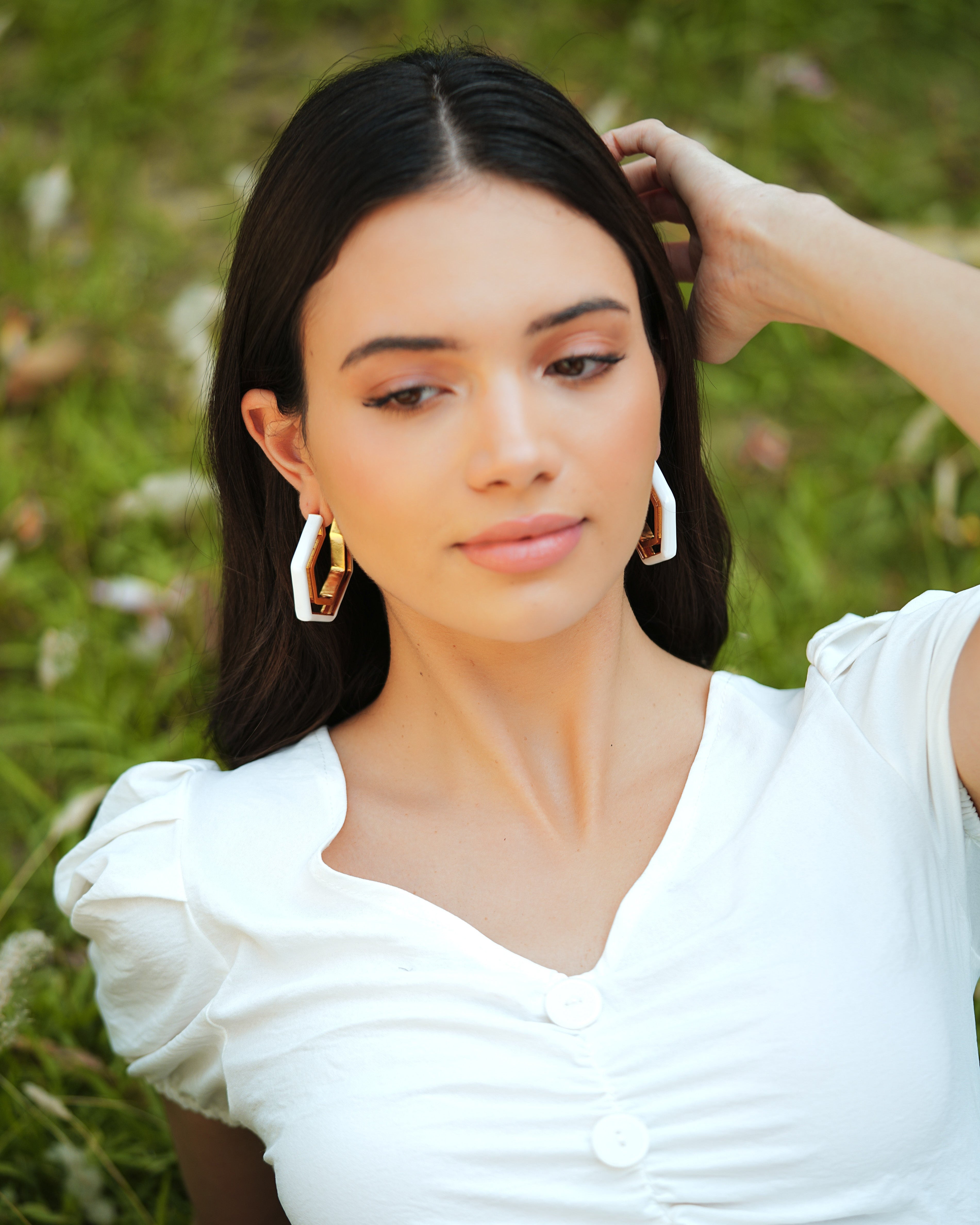 Devine White Enamel Gold Earrings