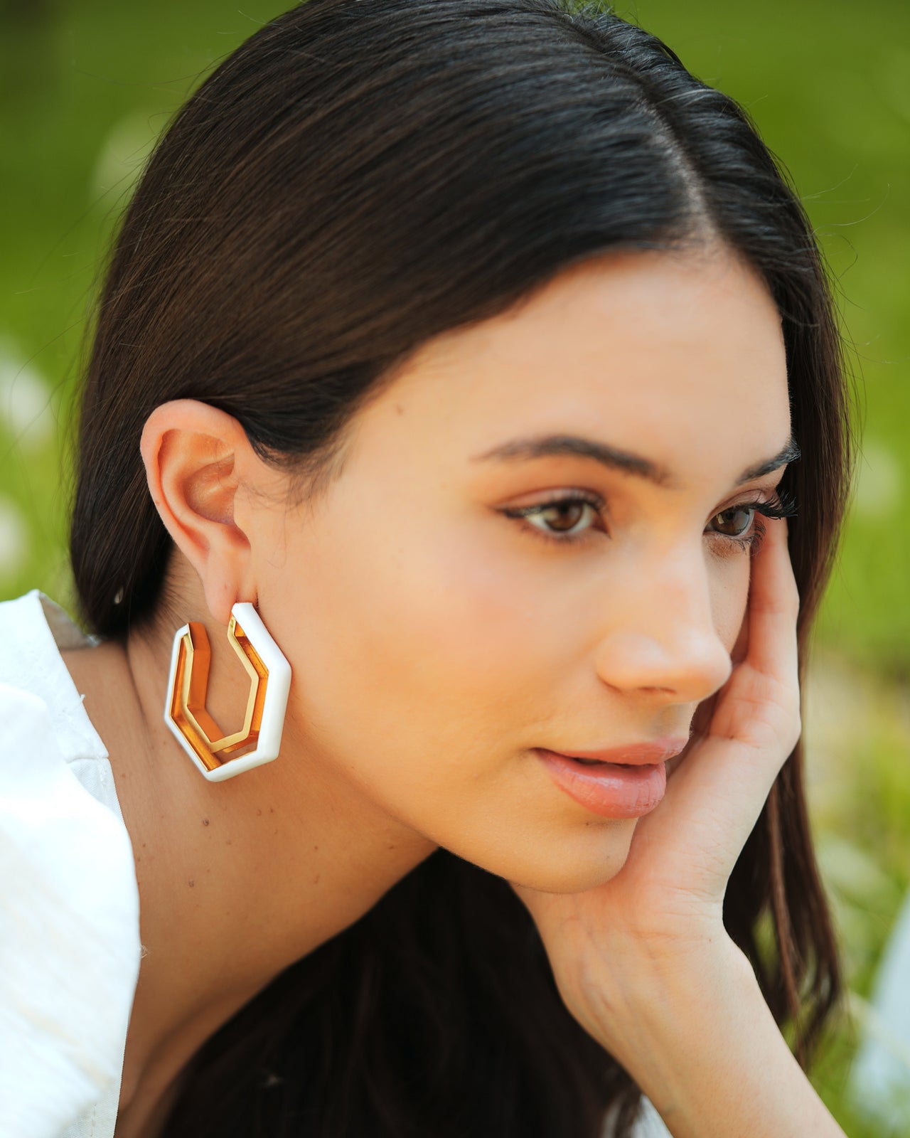 Devine White Enamel Gold Earrings