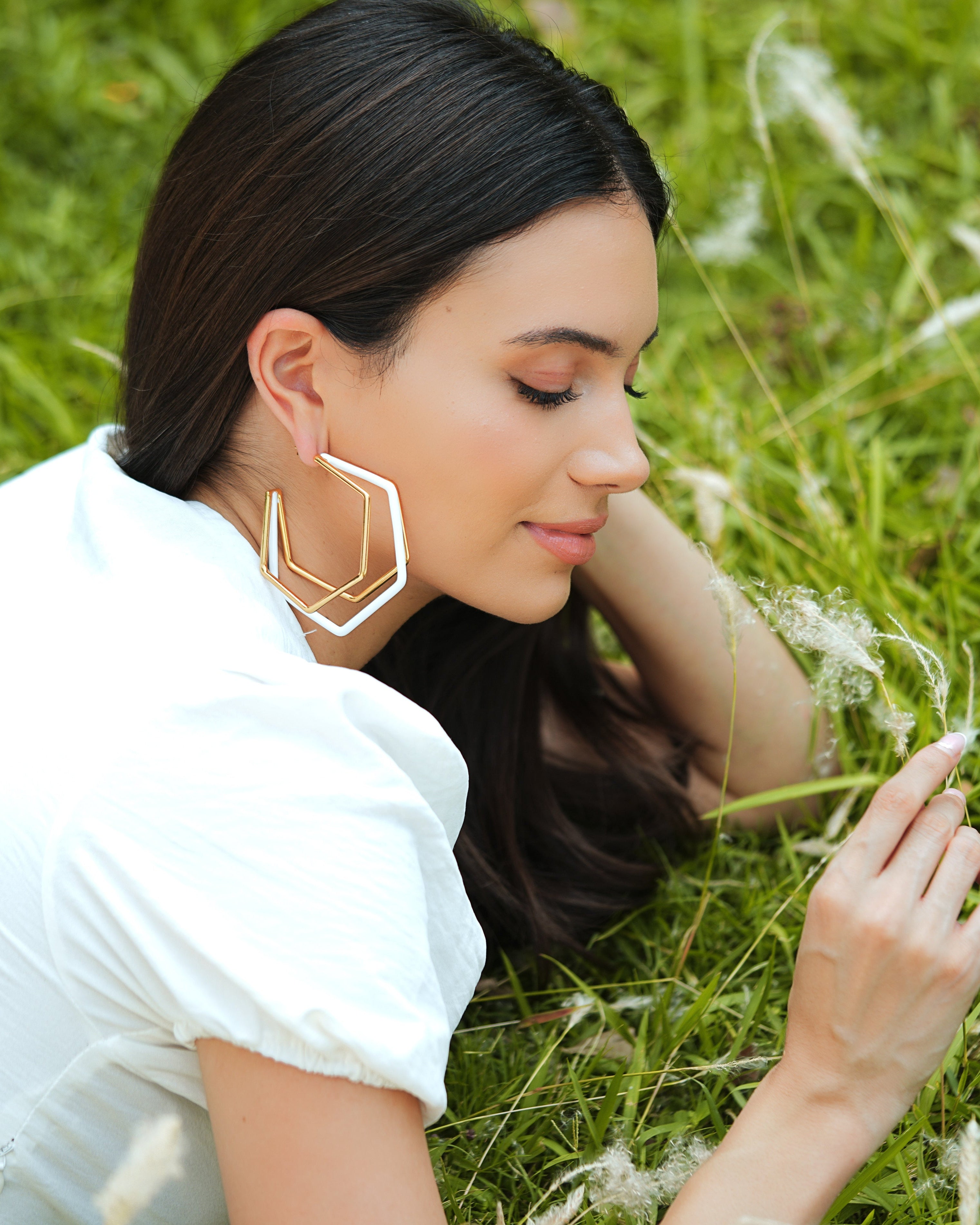 XL Trio White Enamel Gold Hoops Secondary image