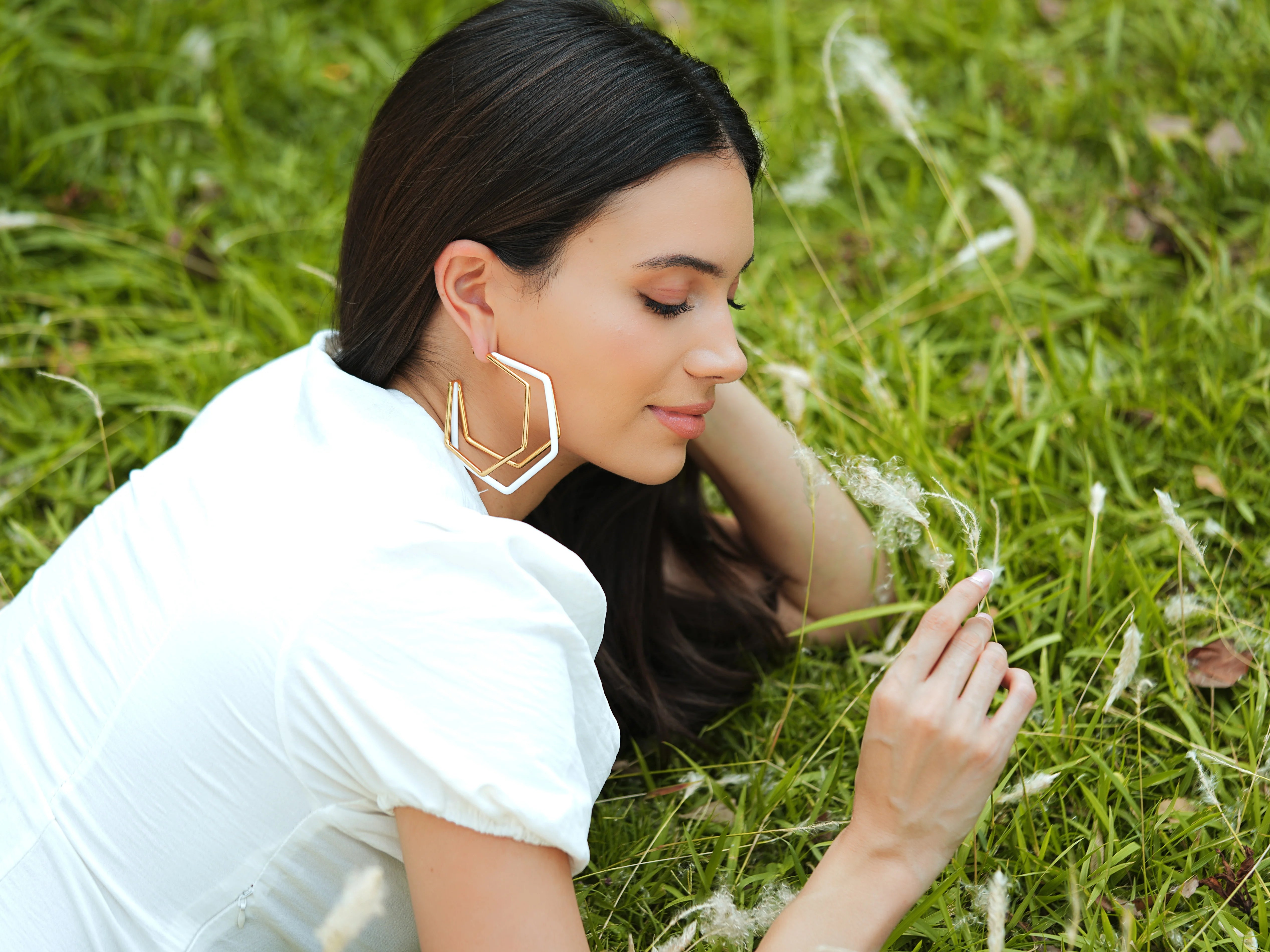 XL Trio White Enamel Gold Hoops Secondary image