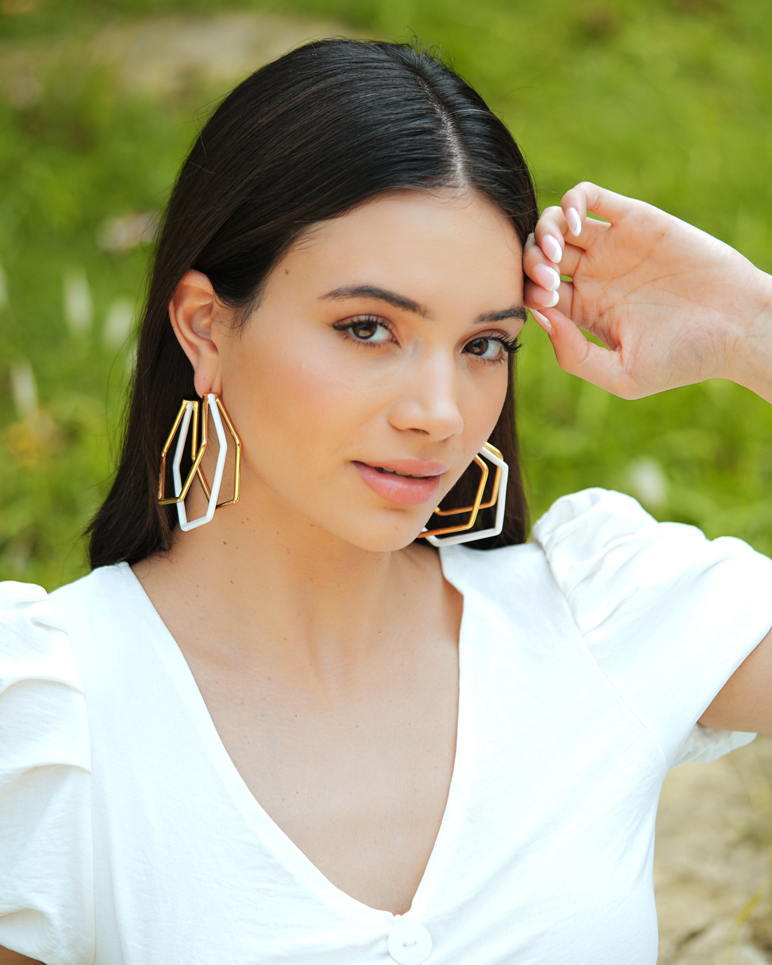 XL Trio White Enamel Gold Hoops