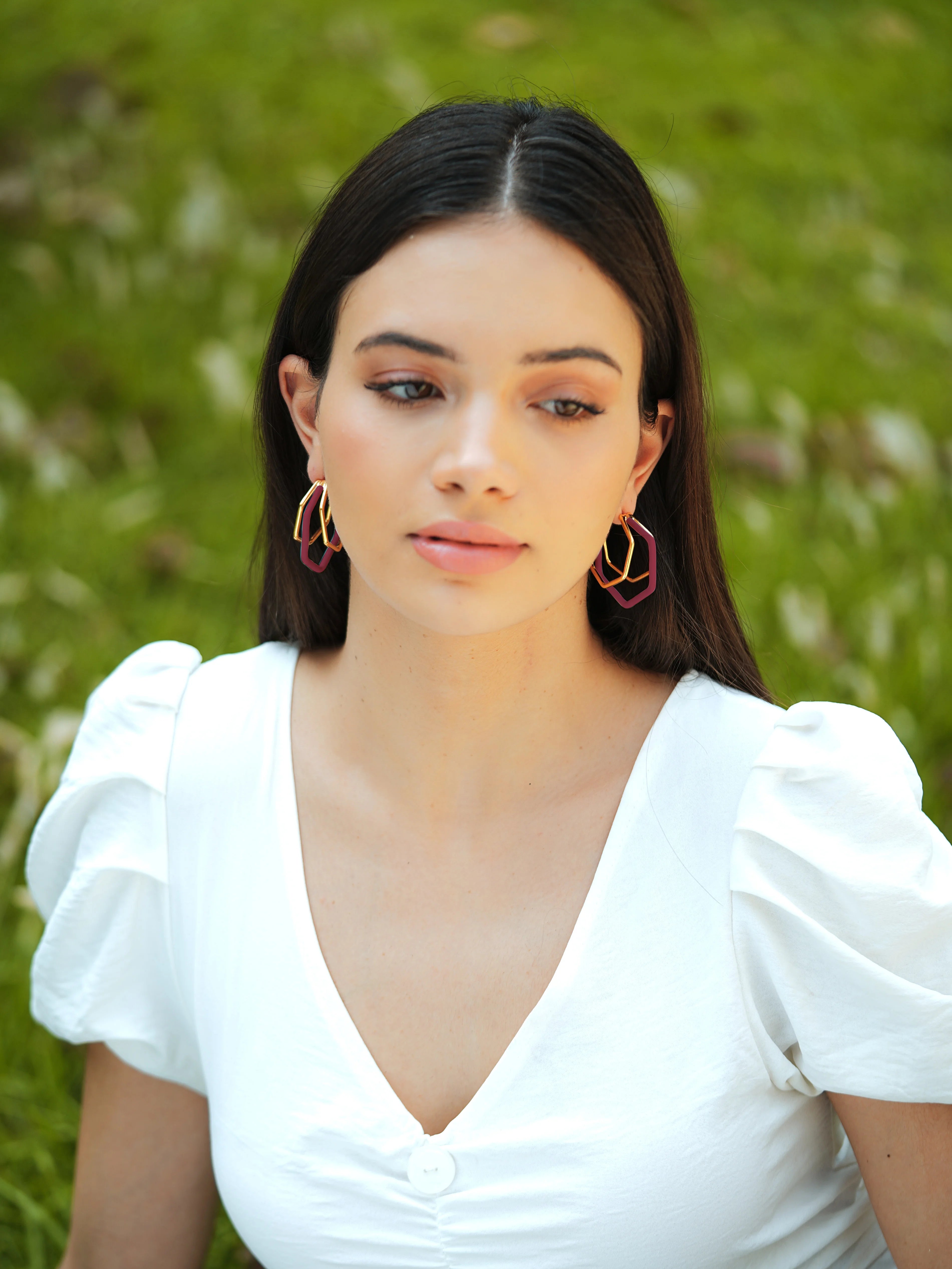 Ahsaas Channa in Small Trio Maroon Enamel Hoops Secondary image