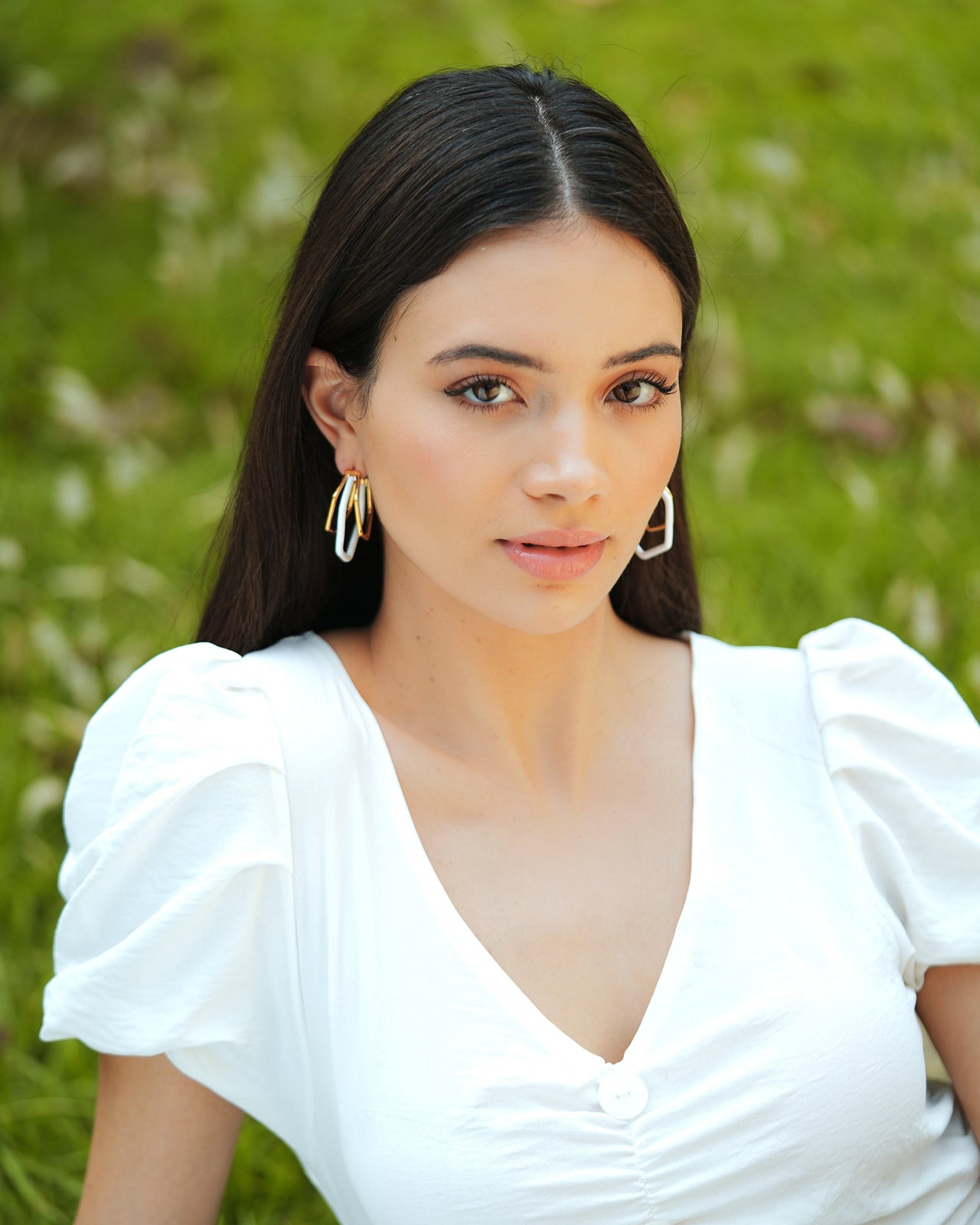 Small Trio White Enamel Gold Hoops
