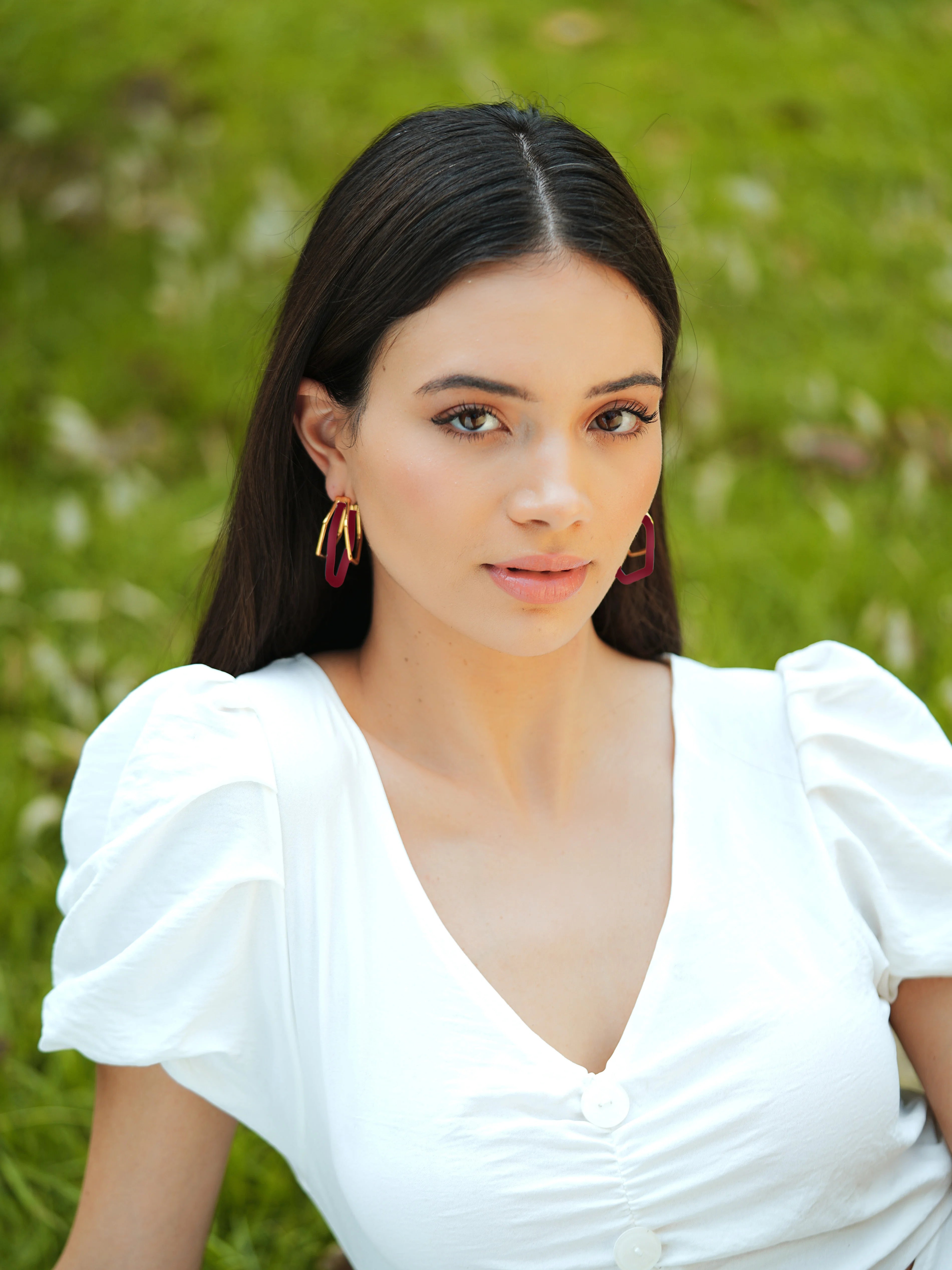Ahsaas Channa in Small Trio Maroon Enamel Hoops