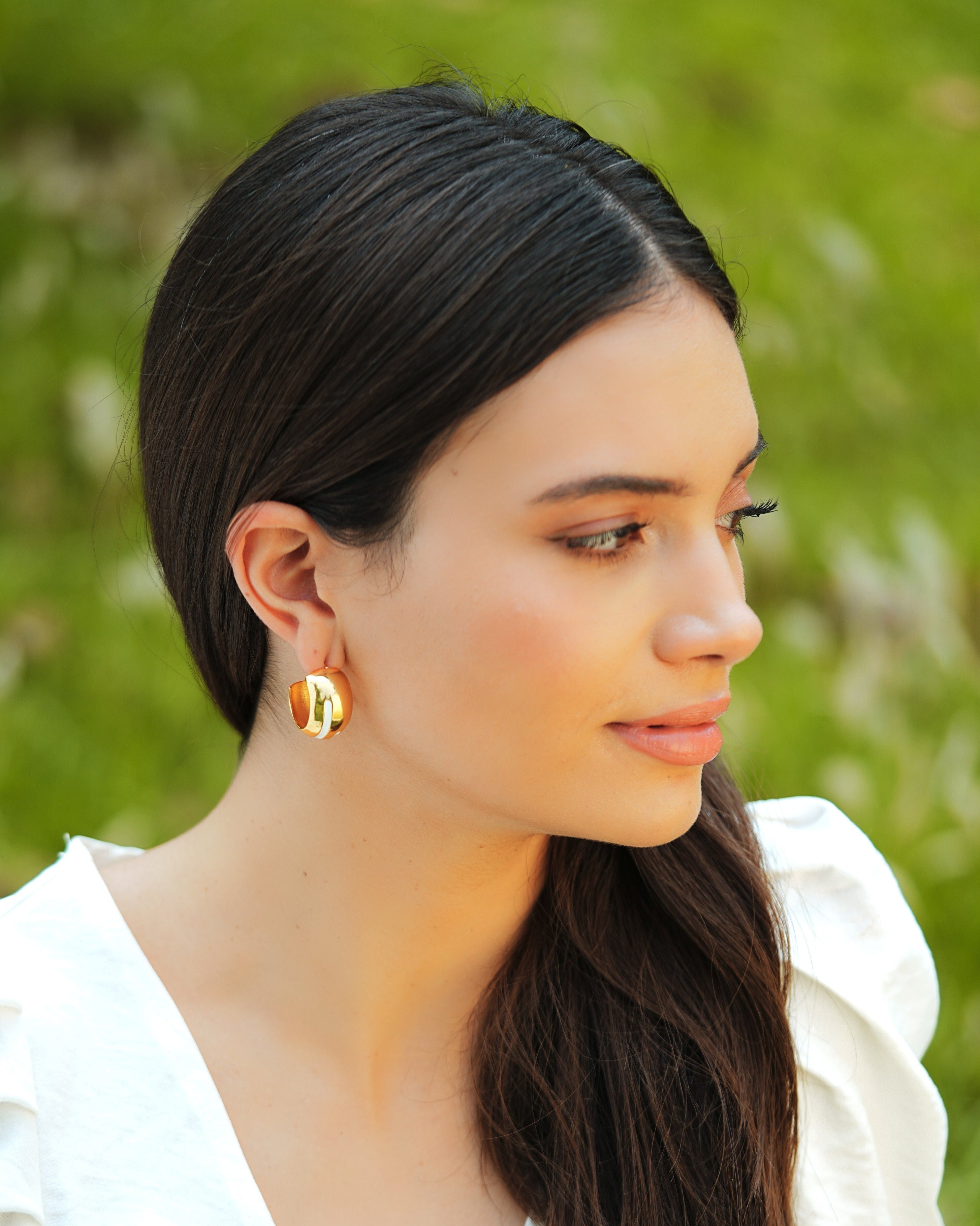Luna White Enamel Gold Hoops Main image