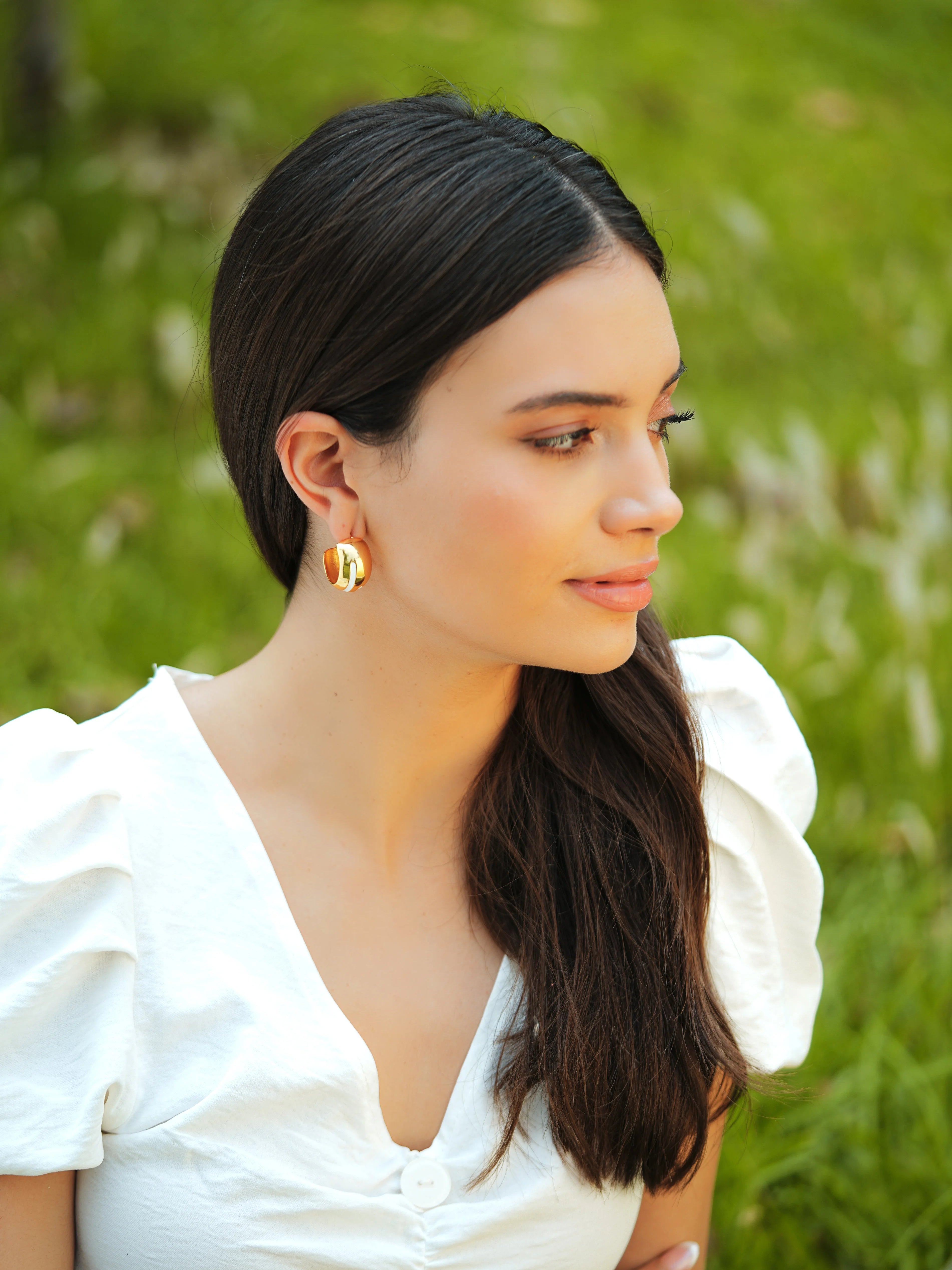 Luna White Enamel Gold Hoops Secondary image