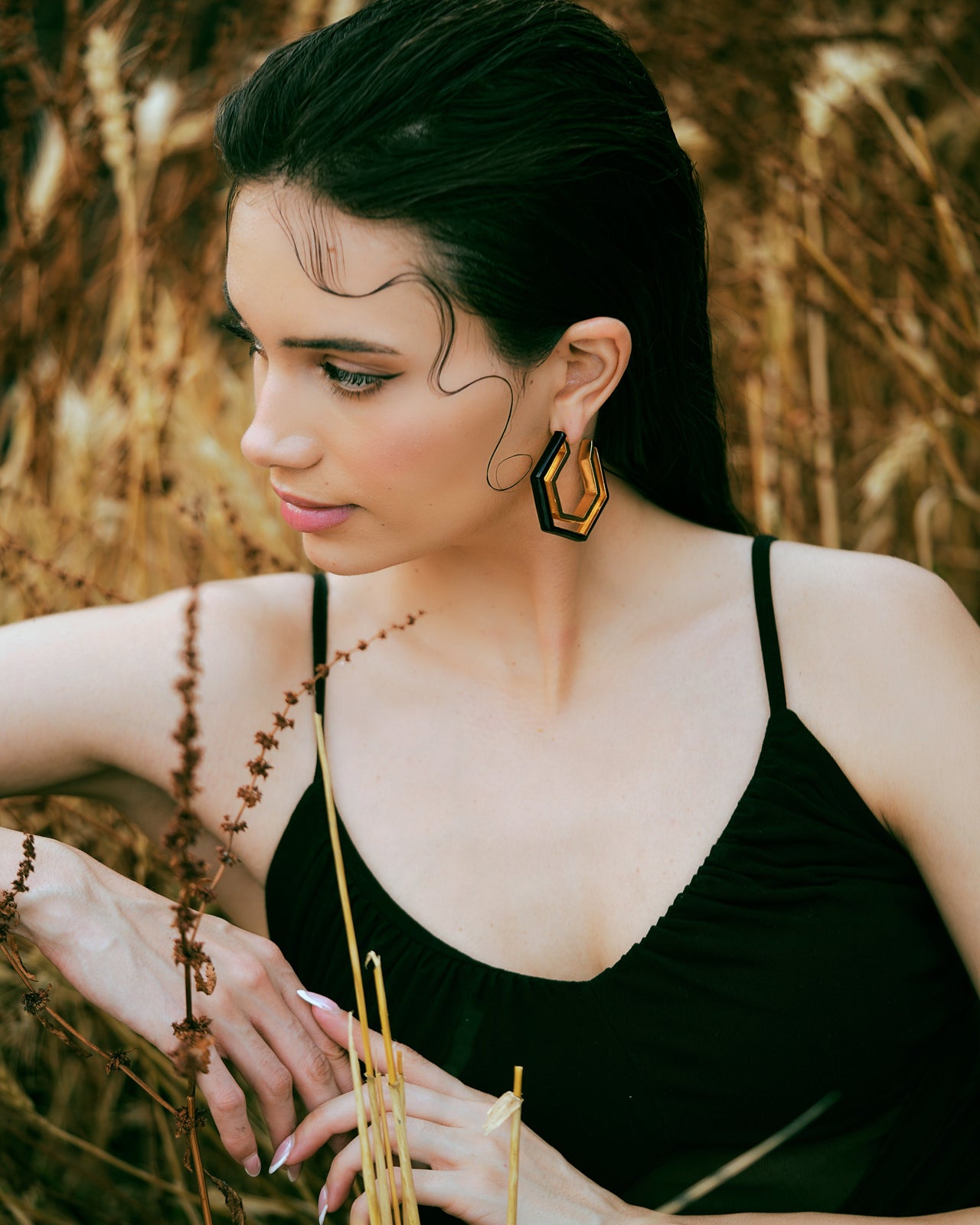 Devine Black Enamel Gold Earrings