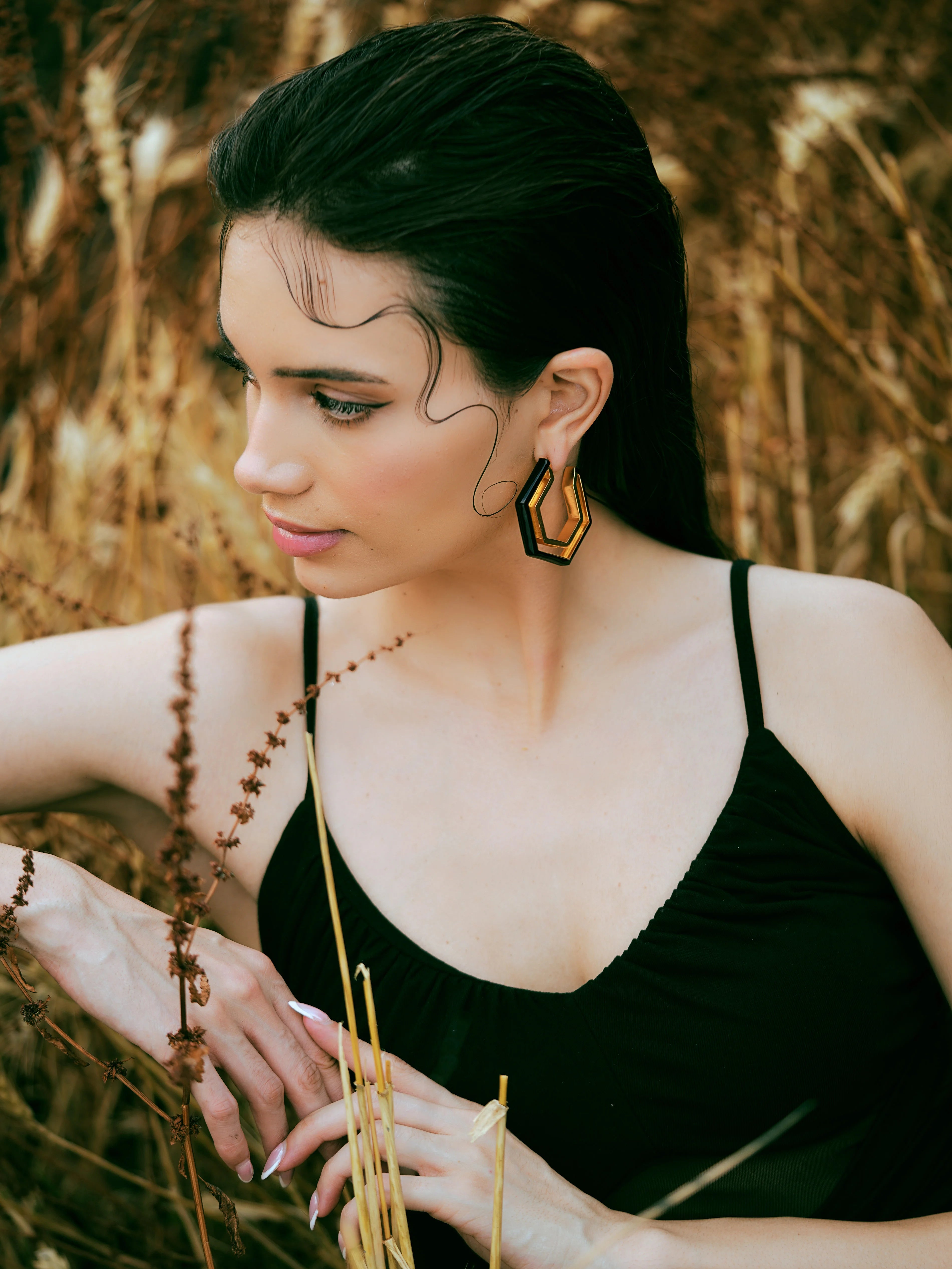 Devine Black Enamel Gold Earrings Secondary image
