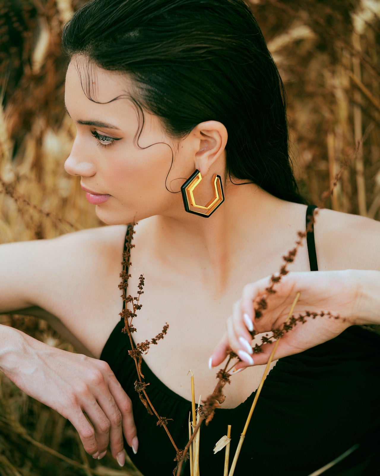 Devine Black Enamel Gold Earrings