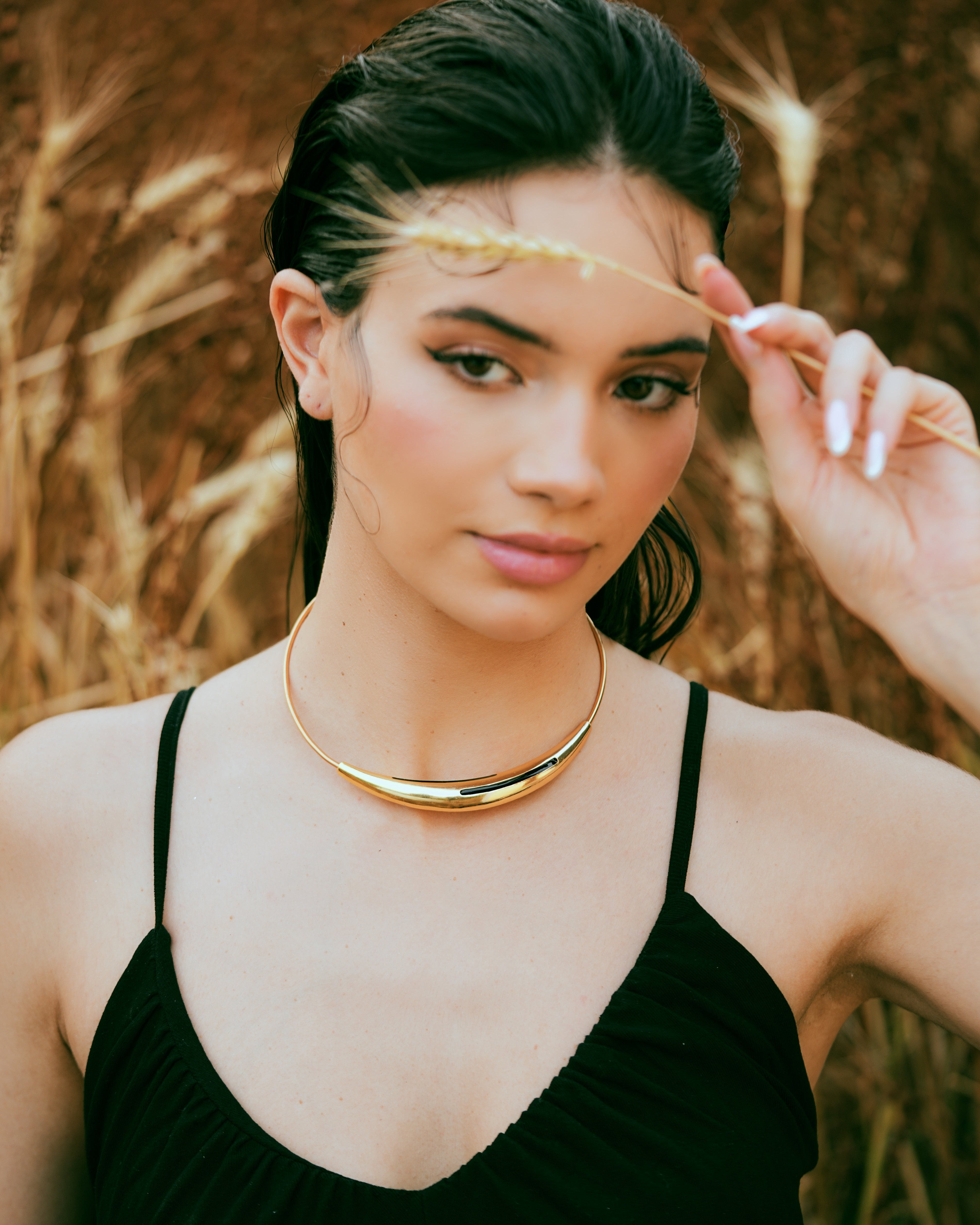 Aurelia Black Enamel Gold Neckpiece