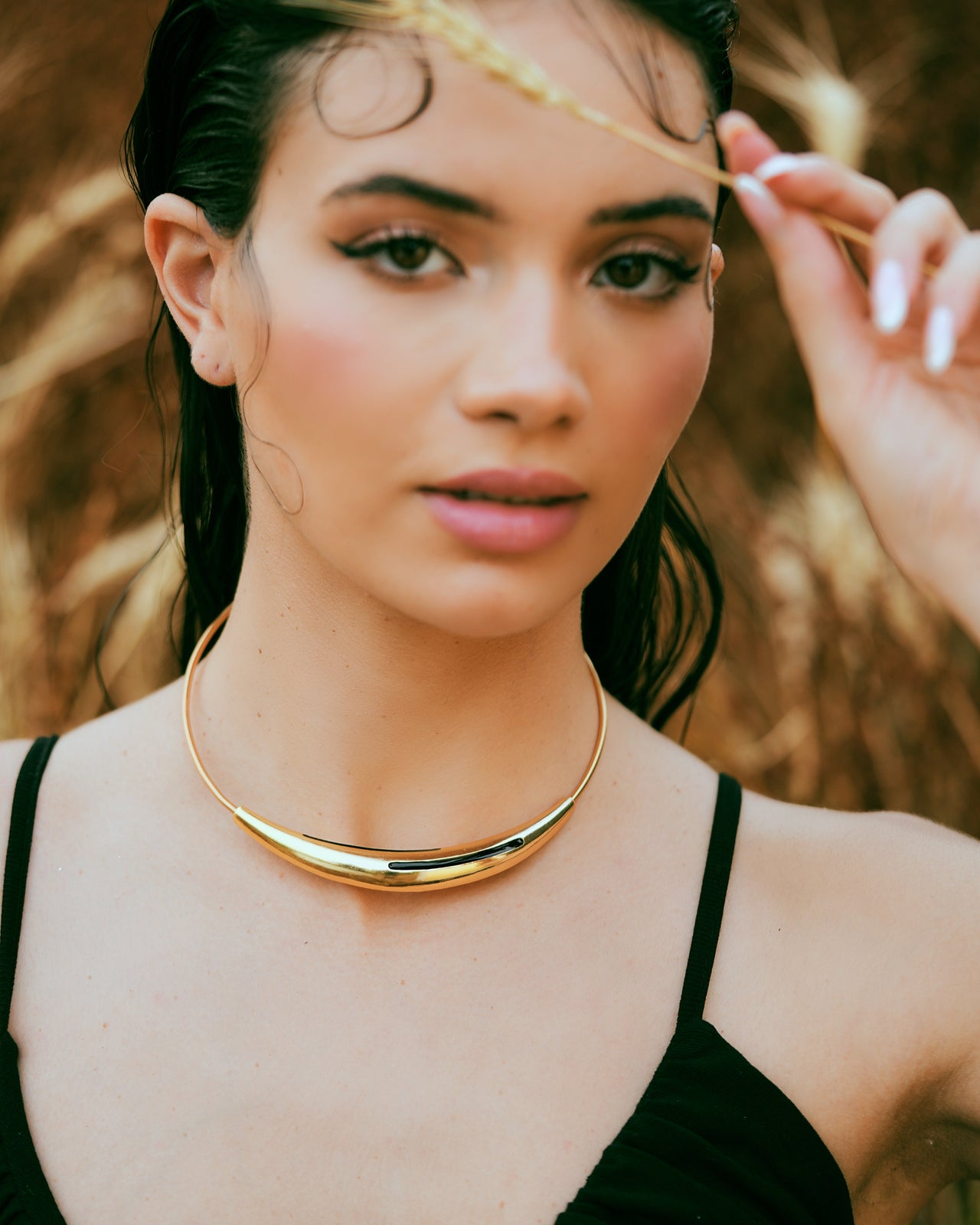 Aurelia Black Enamel Gold Neckpiece