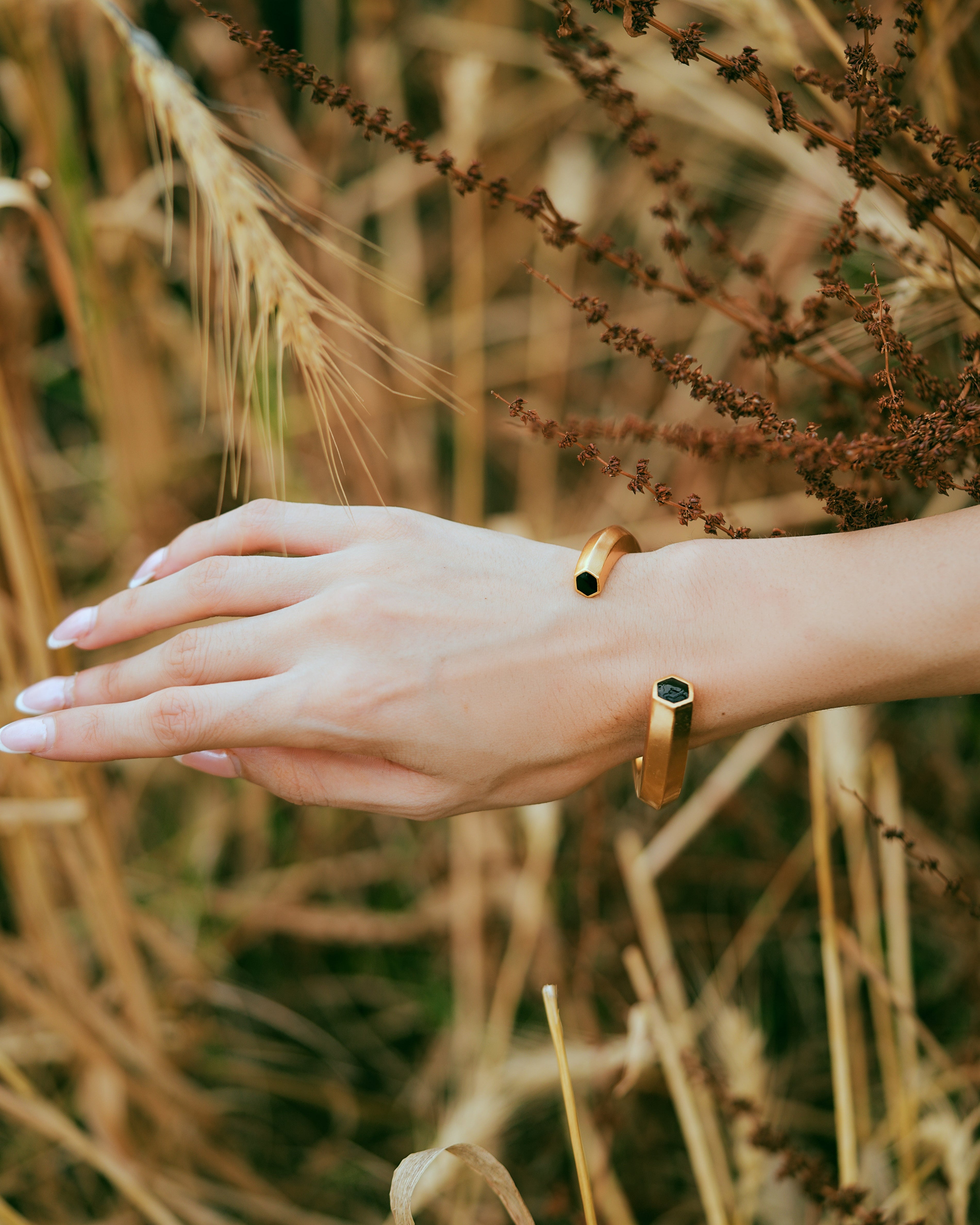 Hexa Black Enamel Gold Cuff Secondary image