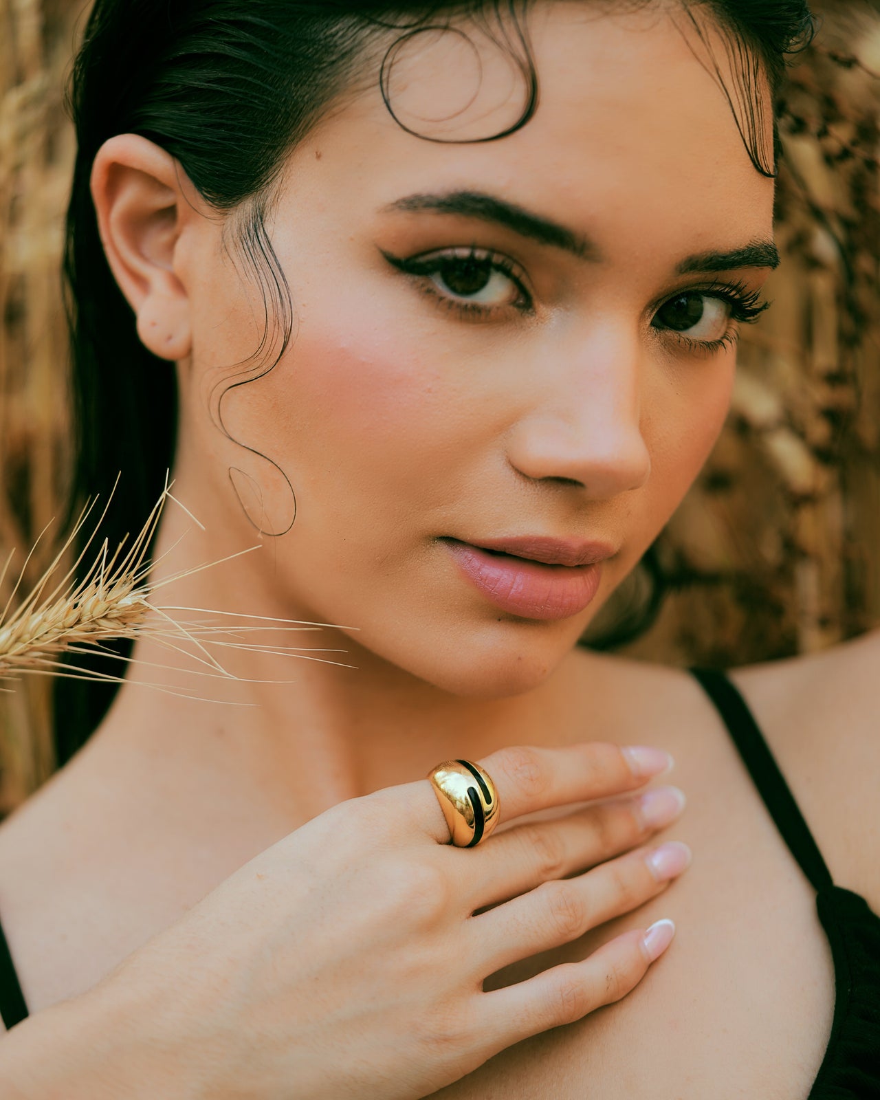 Verdora Black Enamel Gold Ring