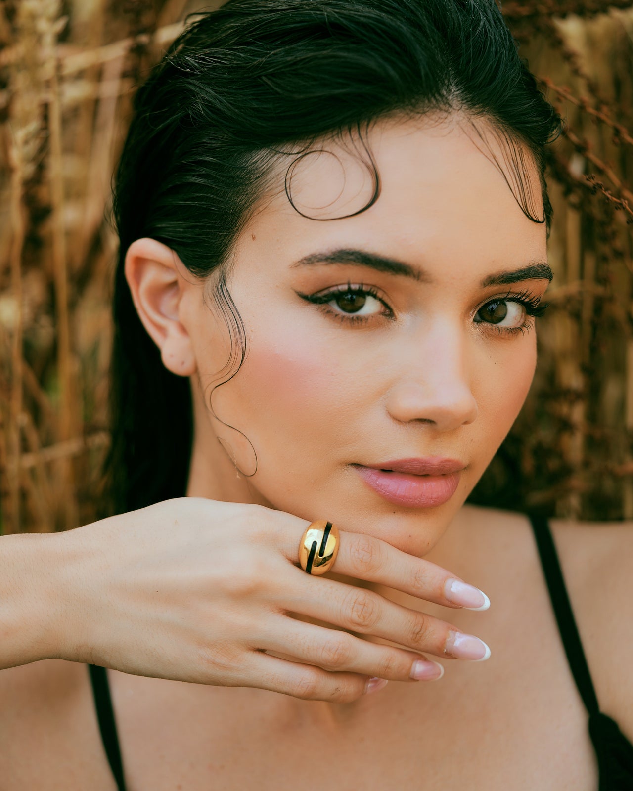 Verdora Black Enamel Gold Ring
