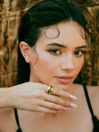 Sonakshi Sinha wearing a Verdora black enamel ring by Varnika Arora, close-up of the stylish jewelry piece.