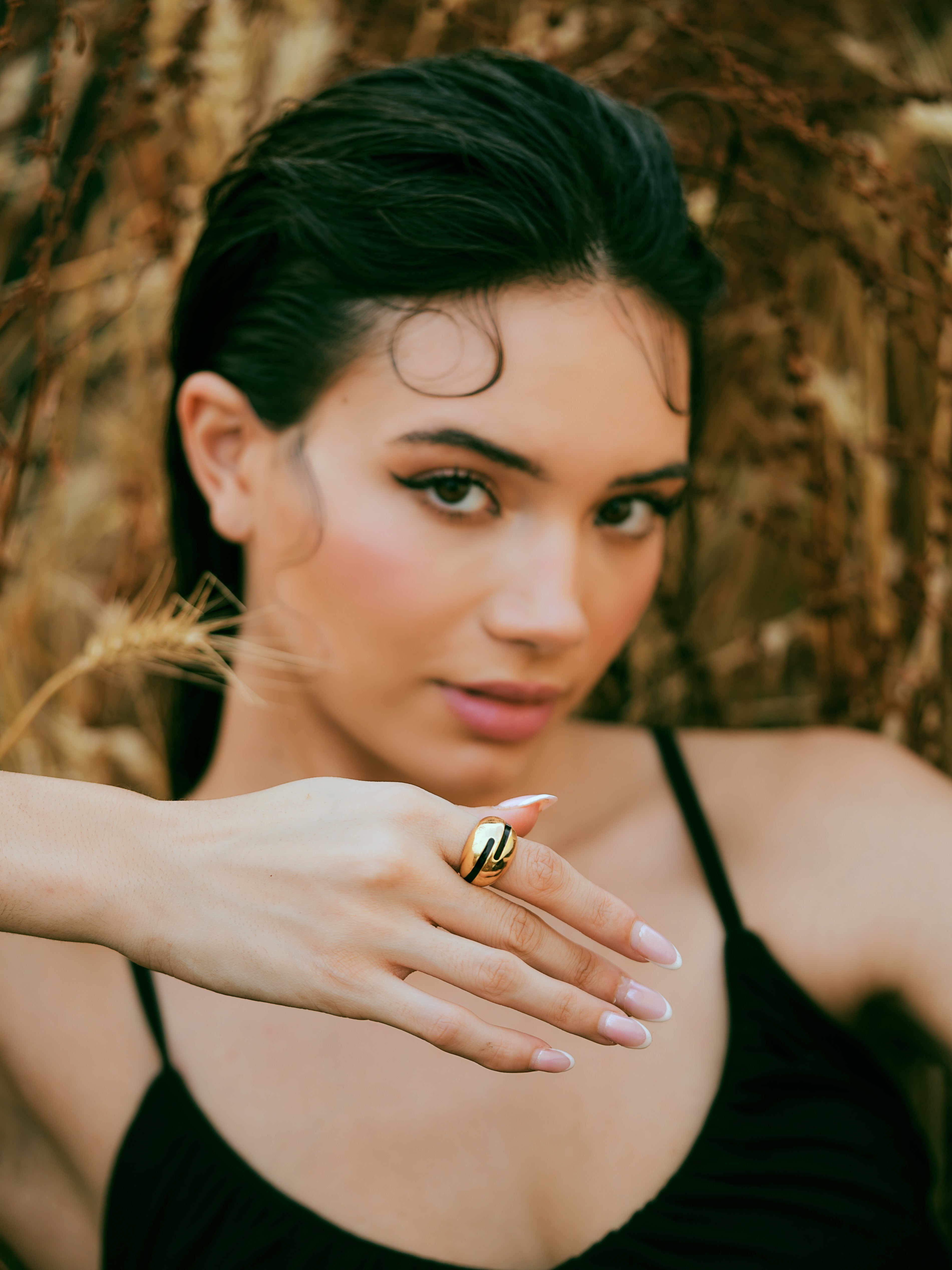 Luna Pair- Black Enamel Earring & Ring Secondary image