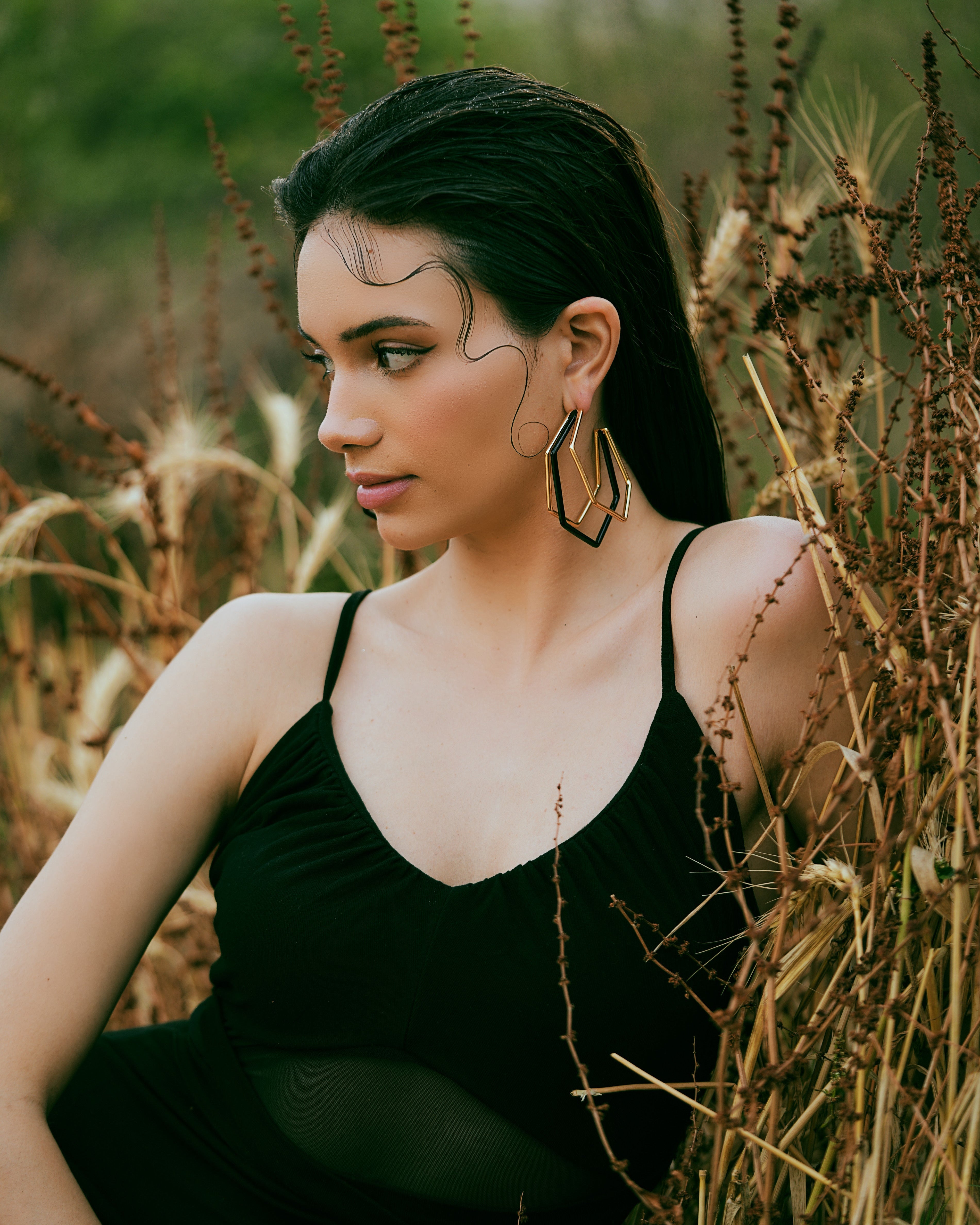 XL Trio  Black Enamel Gold Hoops