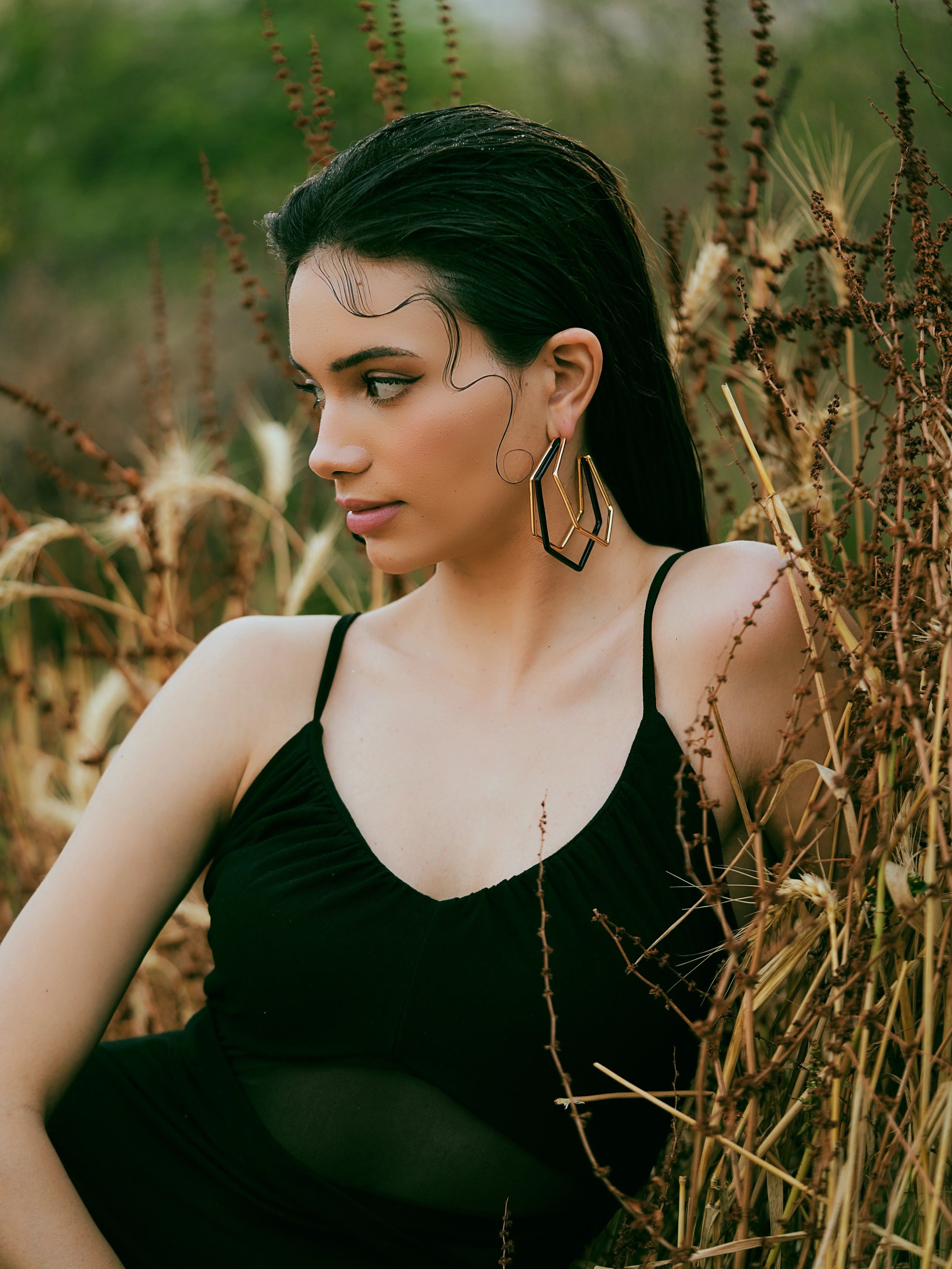 XL Trio  Black Enamel Gold Hoops Secondary image