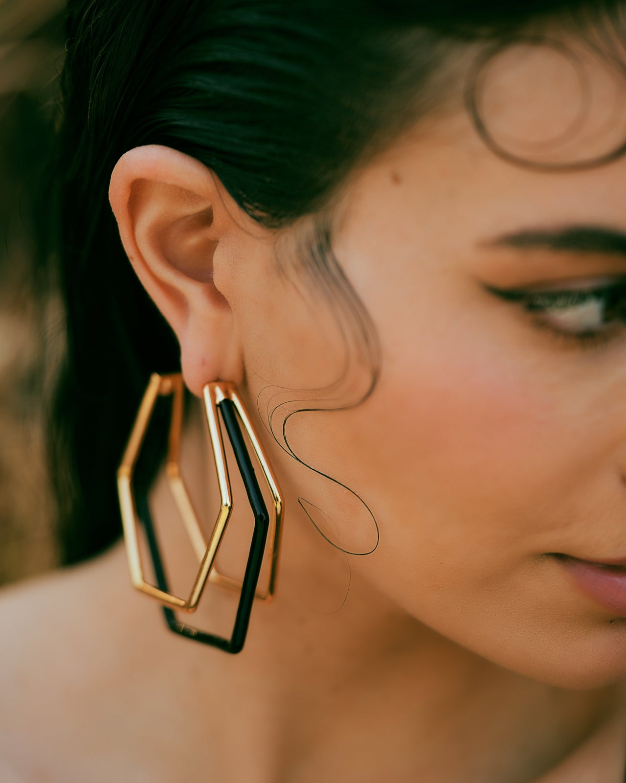 XL Trio  Black Enamel Gold Hoops