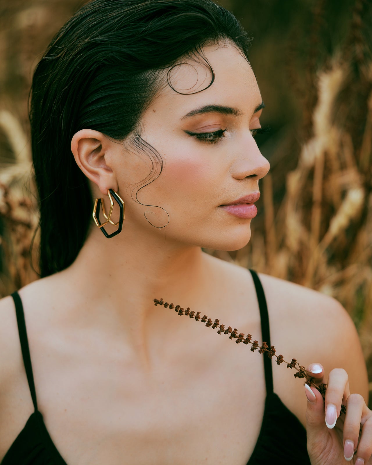 Small Trio Black Enamel Gold Hoops