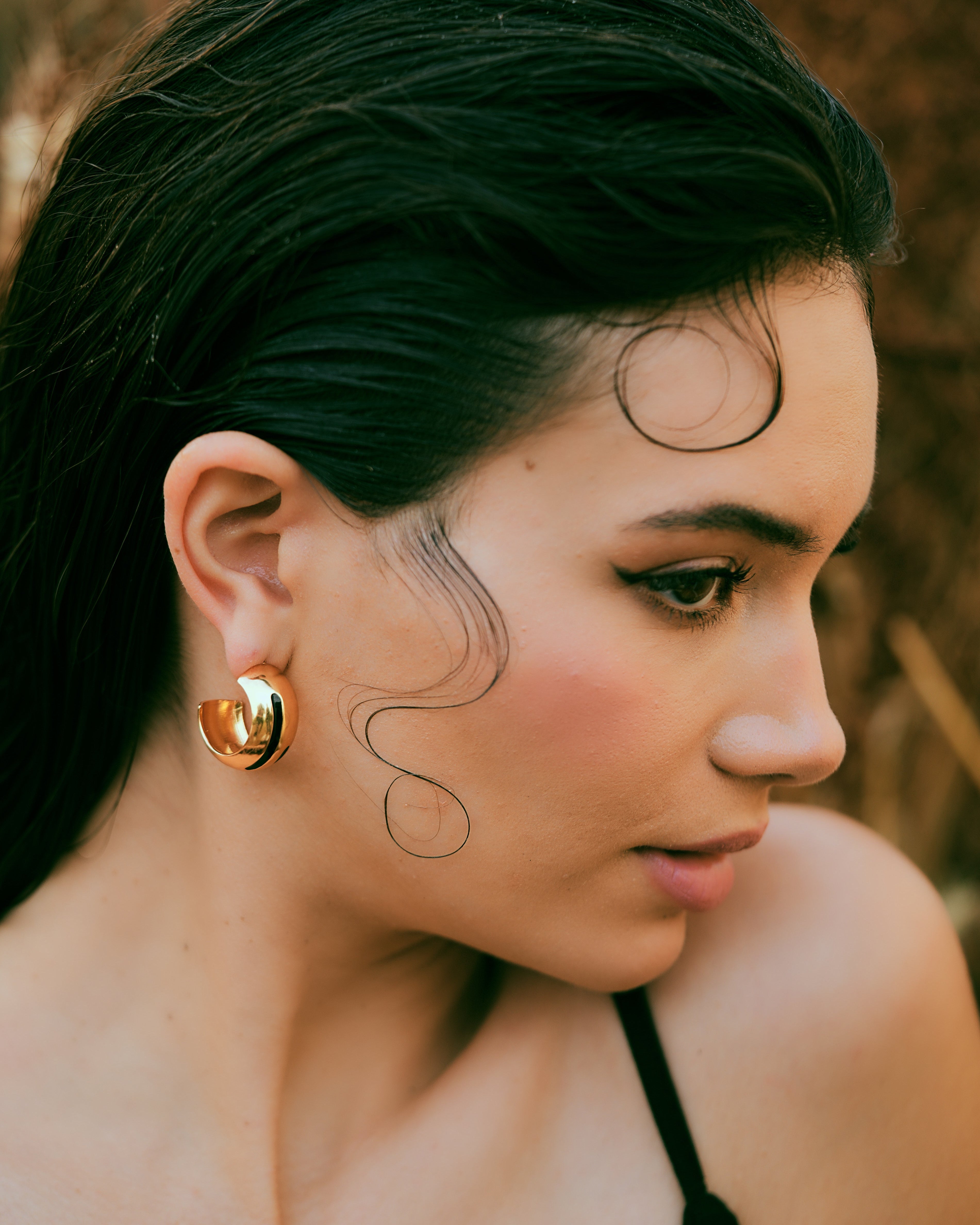 Regina Cassandra in Luna Black Enamel Hoops