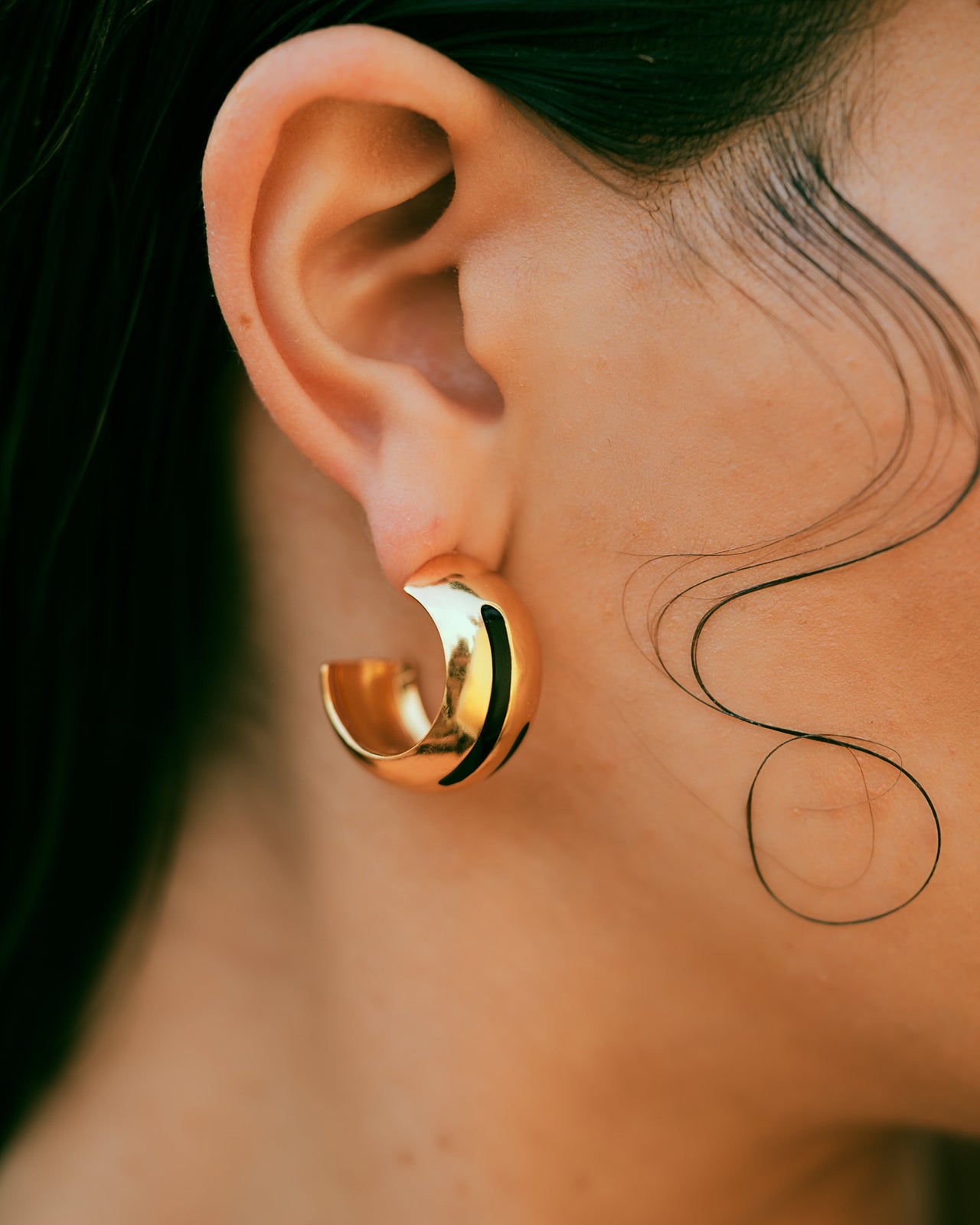 Luna Black Enamel Gold Hoops