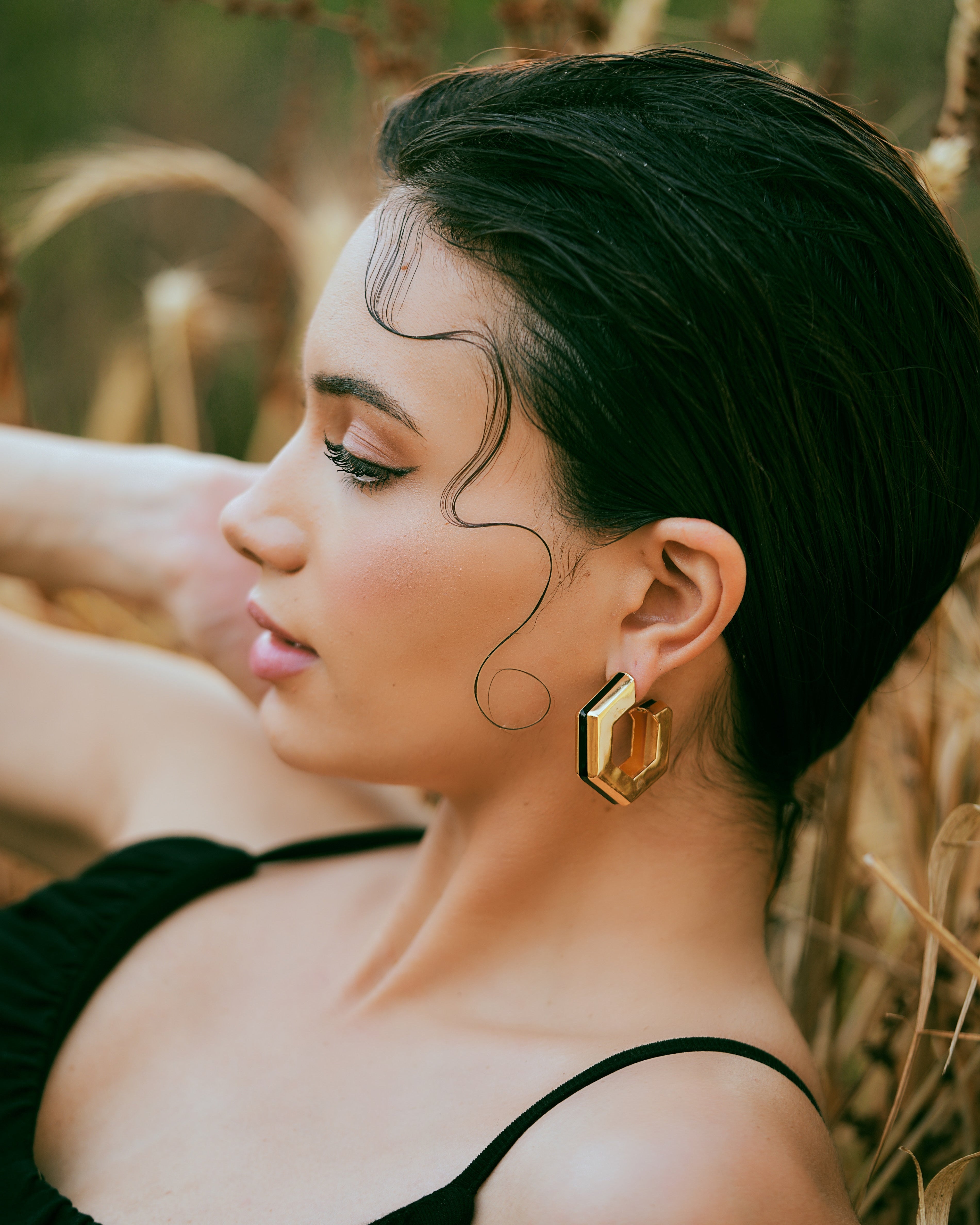 Helixa Black Enamel Gold Hoops Main image