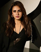 Huma Qureshi in Helixa White Enamel Gold Hoops