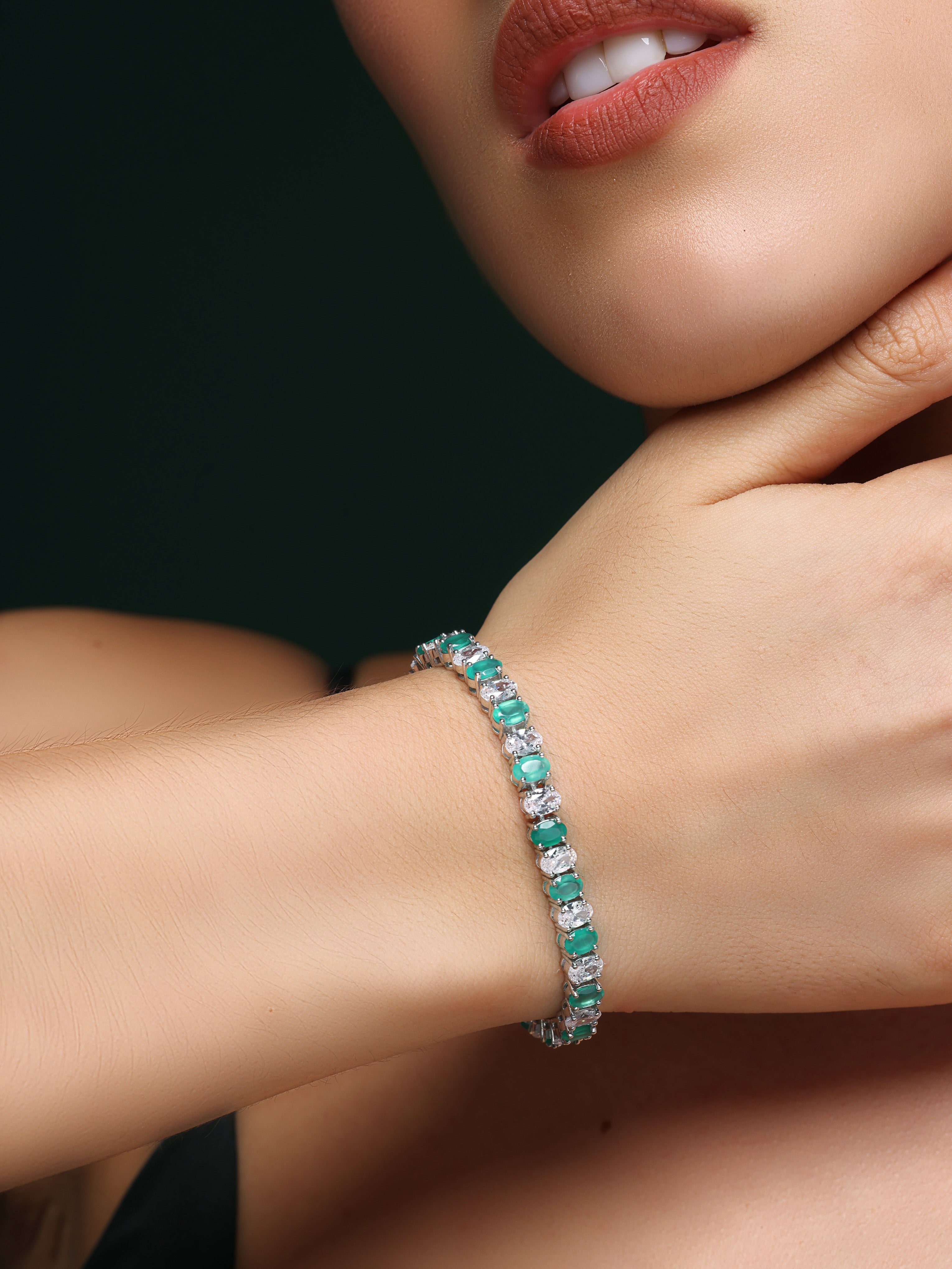 Sukhmani Gambhir in Emerald Aurora Tennis Bracelet