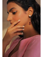 Sway - 22K Rose Gold Plated White Mother of Pearl Pink Semi Precious Stone Dangler Earrings