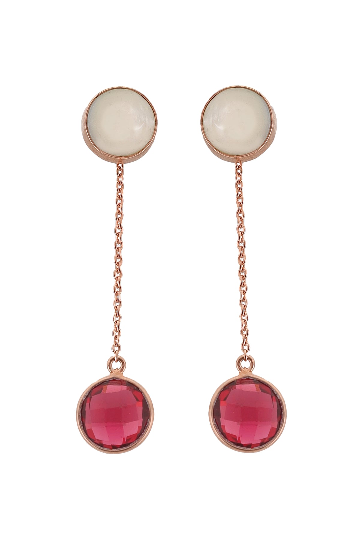 Sway - 22K Rose Gold Plated White Mother of Pearl Pink Semi Precious Stone Dangler Earrings