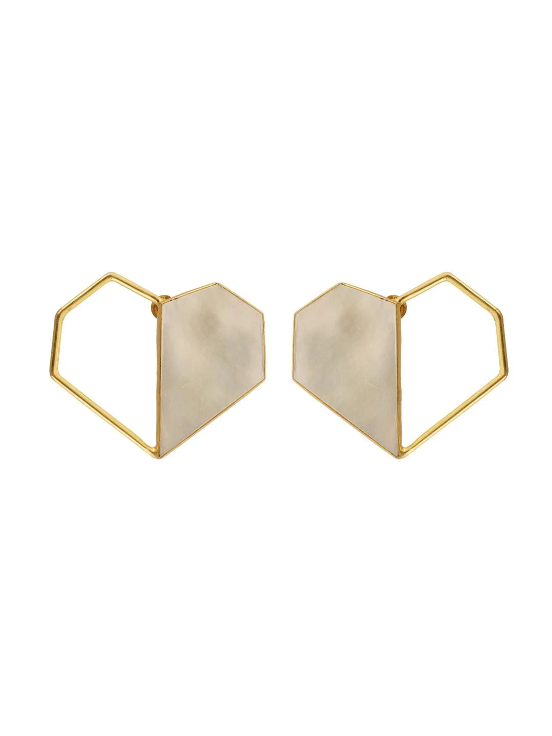 Twin - 22K Gold Plated Mother of Pearl Studs Heart Earrings Main image
